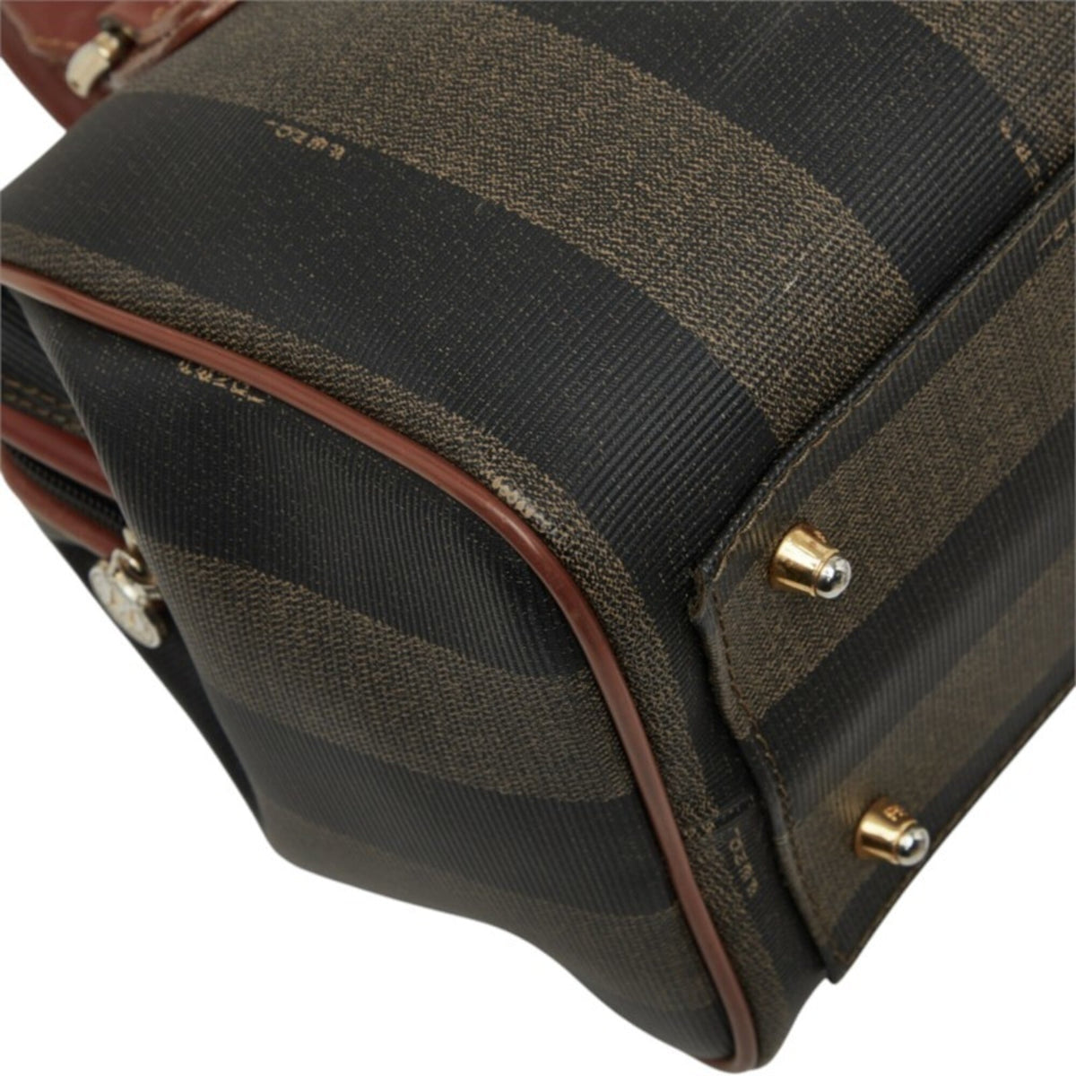 Fendi Pequin Khaki Brown Pvc Leather Boston Bag Shoulder Bag (Pre-Owned)
