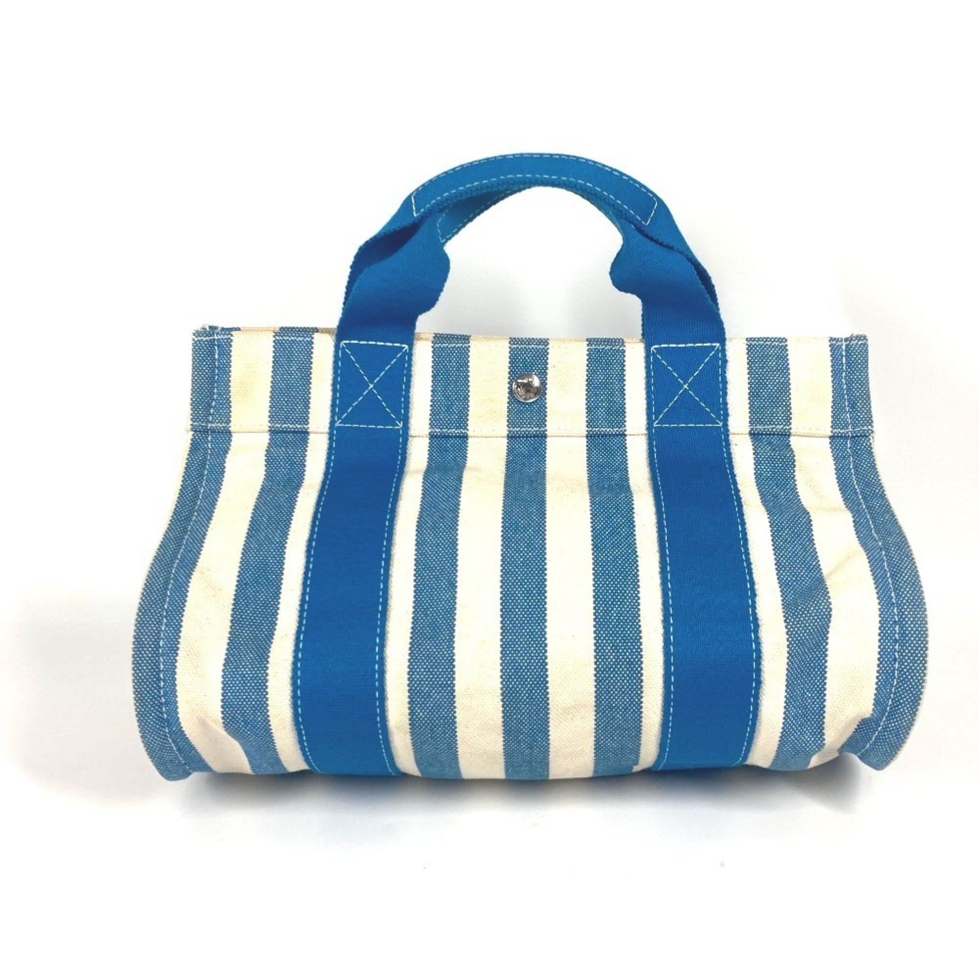 Hermes Blue White Canvas Beach Bag Handbag Pouch Tote Bag (Pre-Owned)