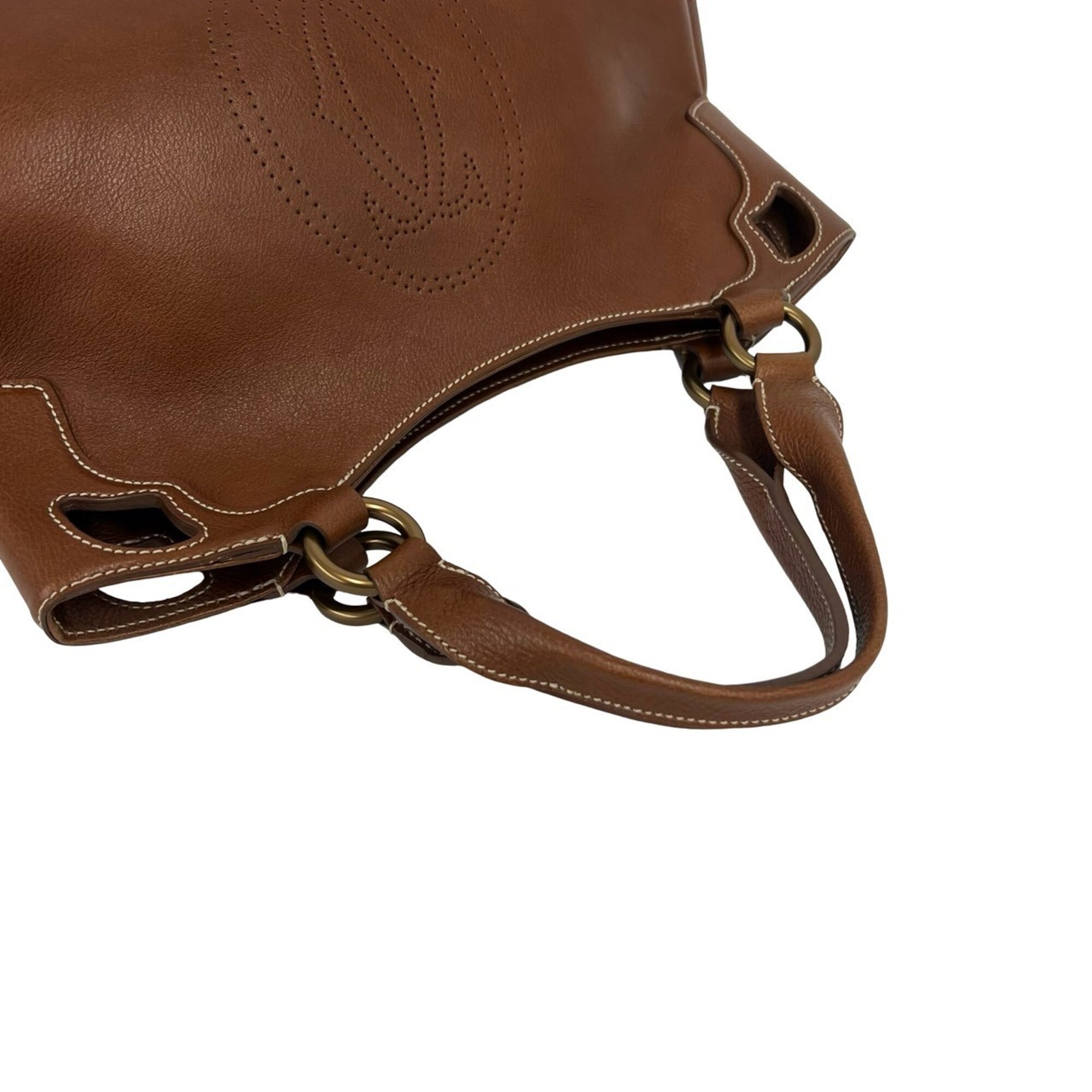 Cartier Brown Leather Boston Bag Handbag Tote Bag (Pre-Owned)