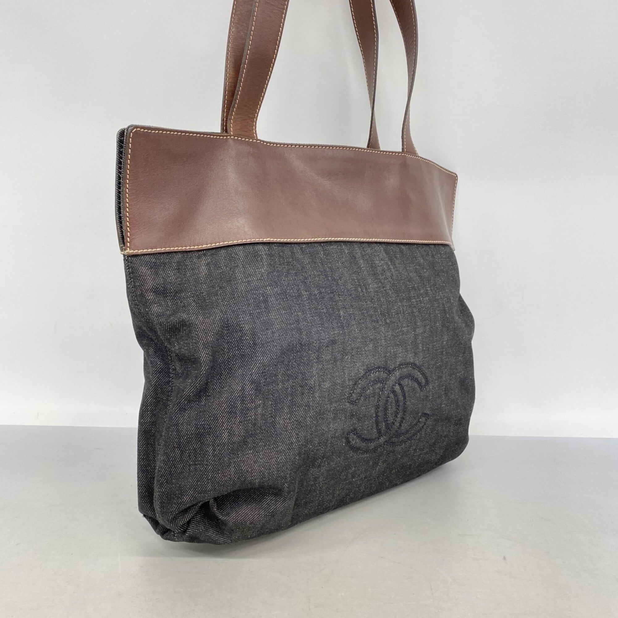 Chanel Black Brown Denim Tote Bag (Pre-Owned)