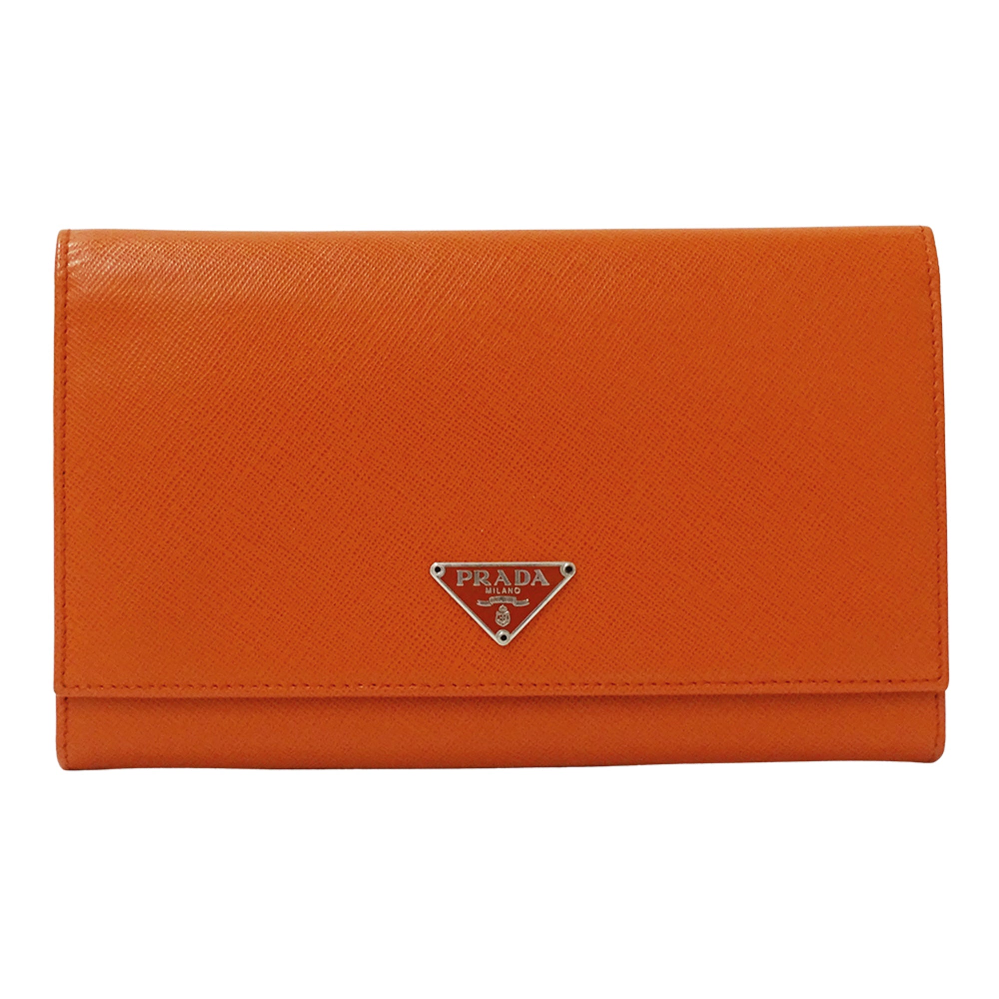 Prada Orange Leather Long Wallet (Bi-Fold) (Pre-Owned)