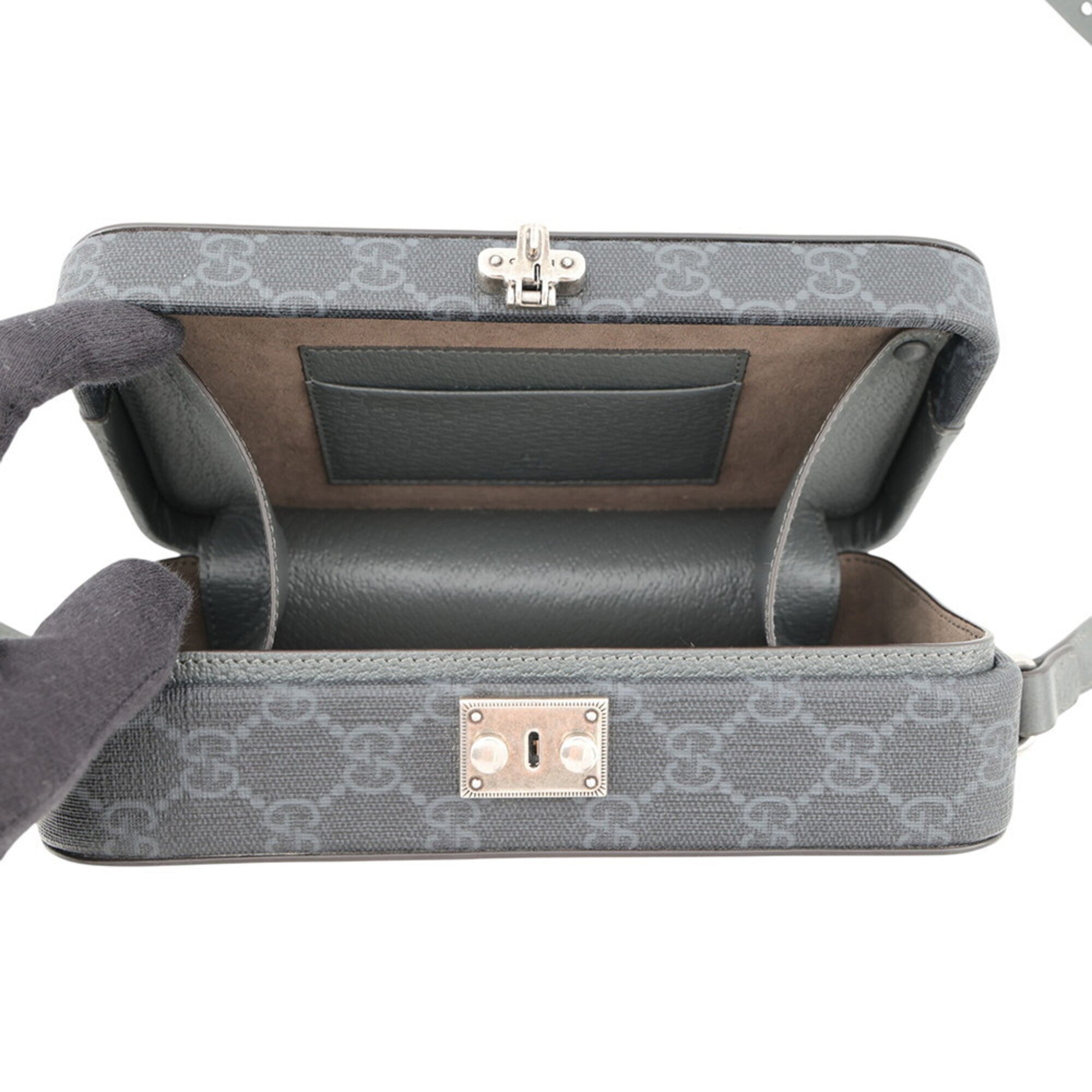 Gucci Black Gray Gg Supreme Leather Handbag Shoulder Bag (Pre-Owned)