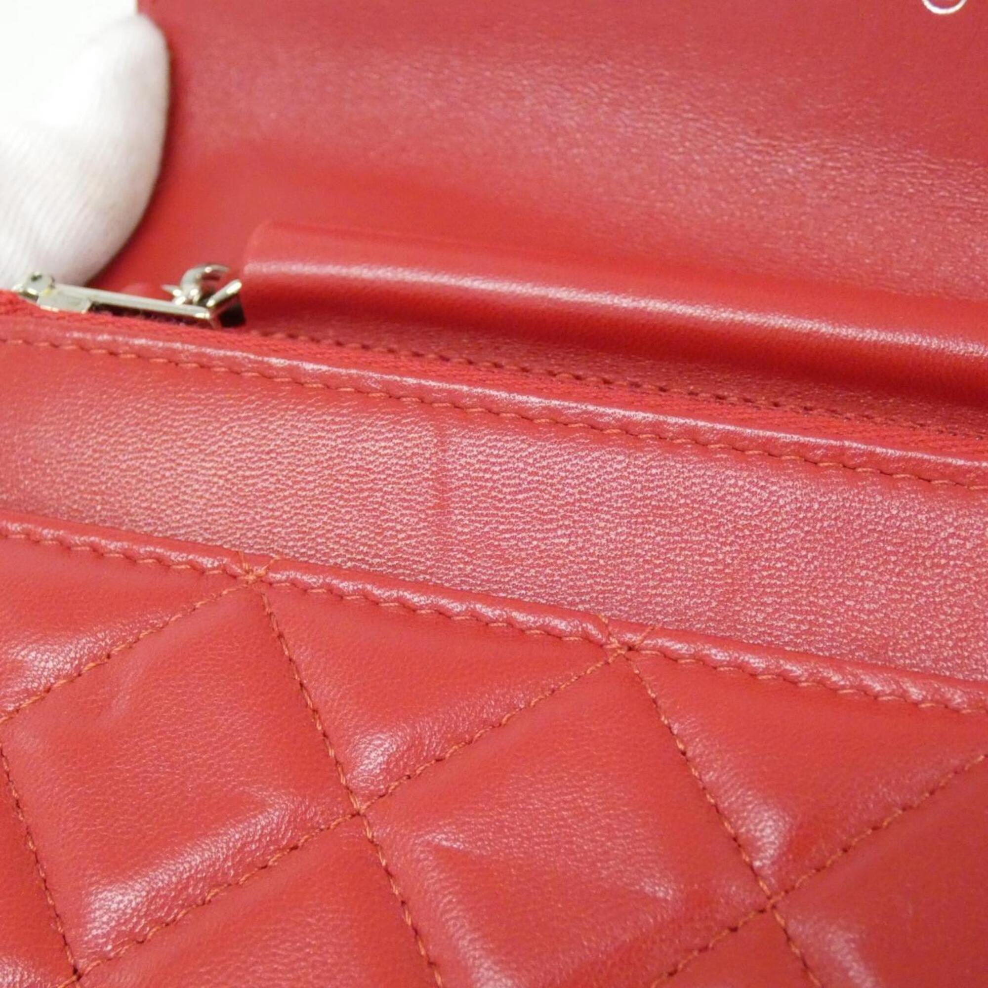 Chanel Red Color Leather Chain/Shoulder Wallet (Pre-Owned)