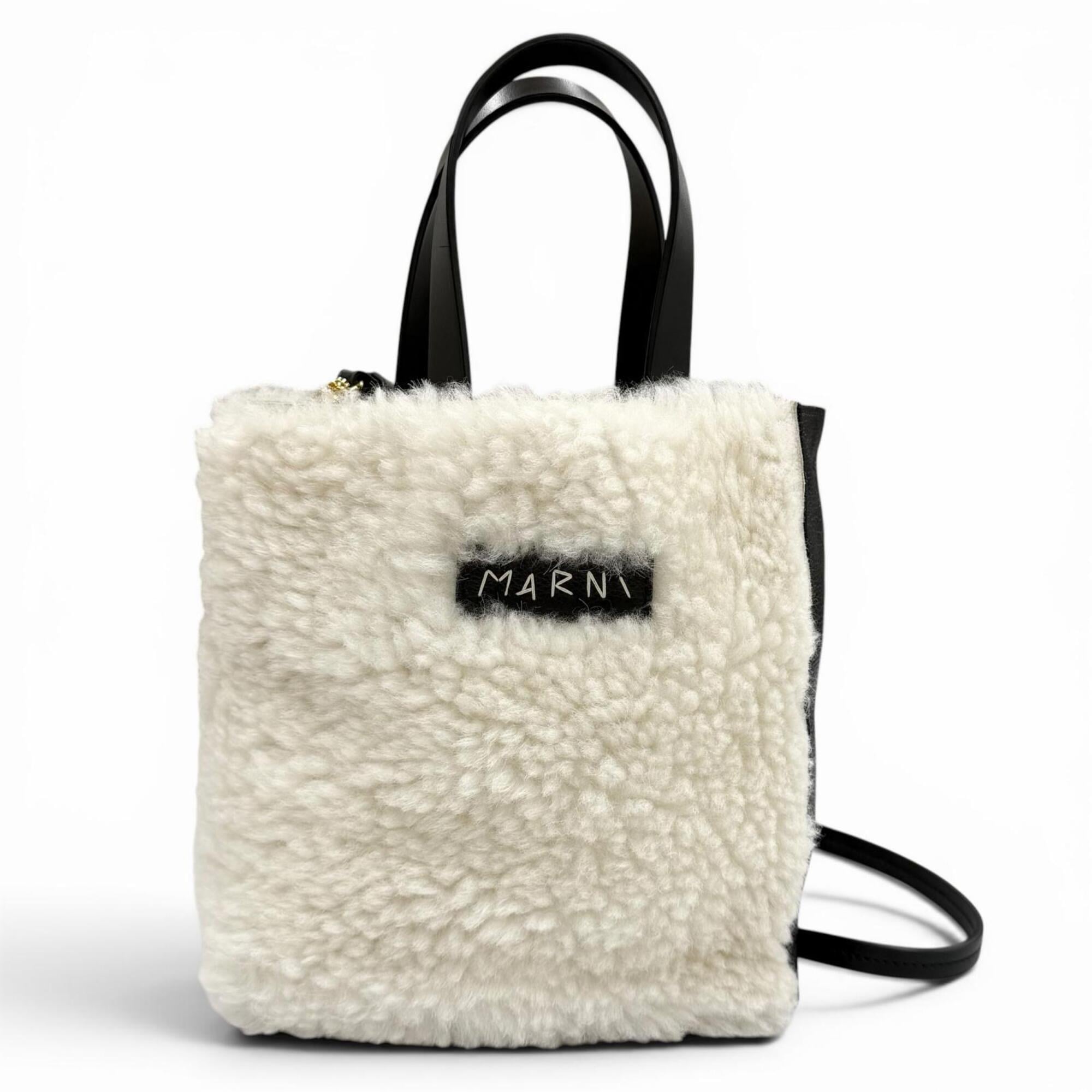 Marni Black Off-White Fur Leather Shoulder Bag (Pre-Owned)