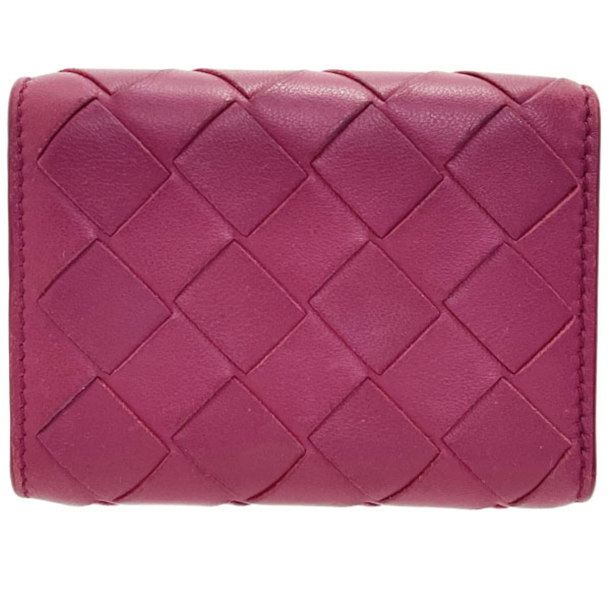 Bottega Veneta Red Color Wine Intrecciato Wallet (Tri-Fold) (Pre-Owned)
