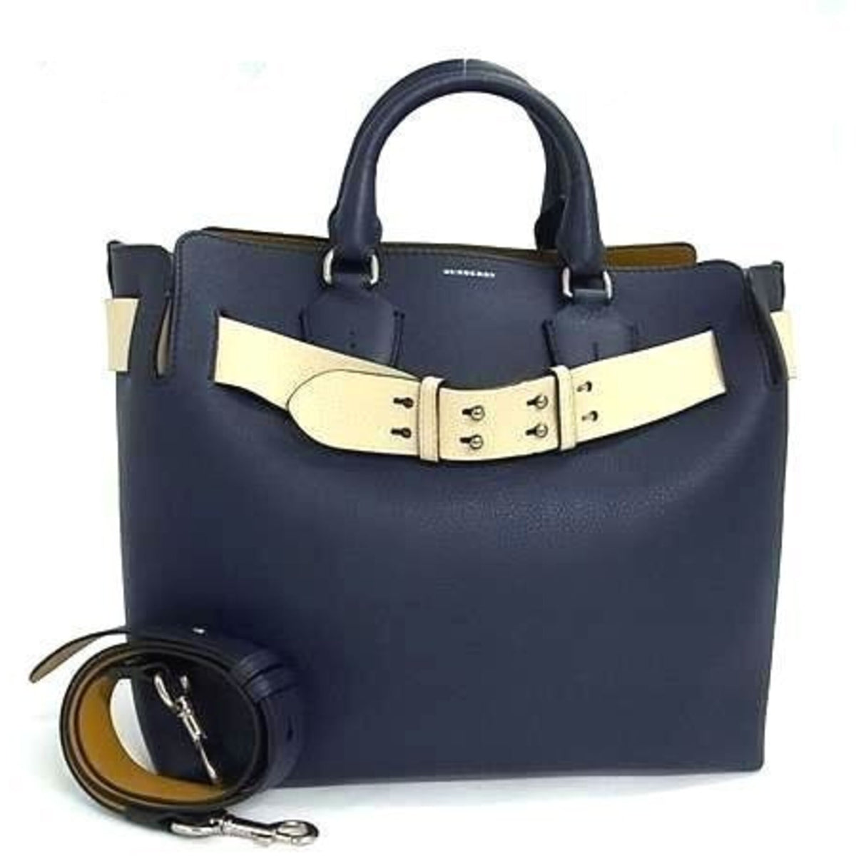 Burberry Navy Leather Handbag Shoulder Bag (Pre-Owned)