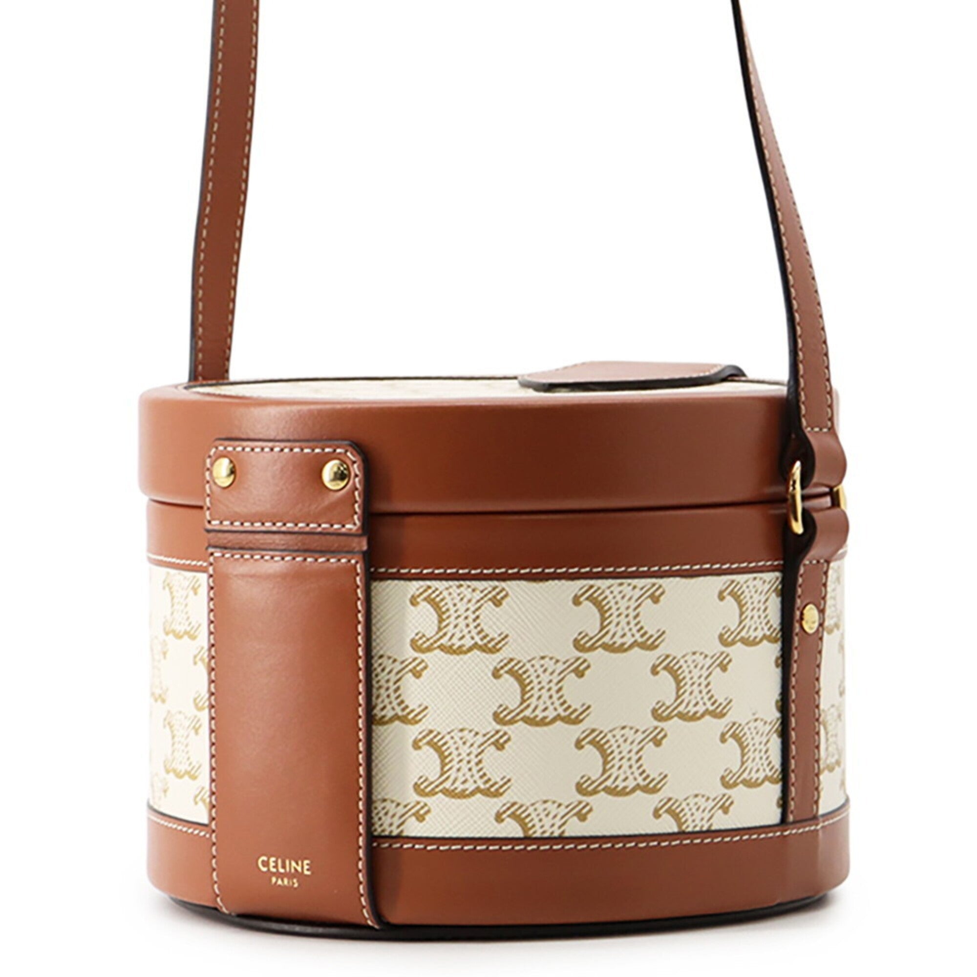 Celine Brown White Leather Pvc Handbag Shoulder Bag (Pre-Owned)