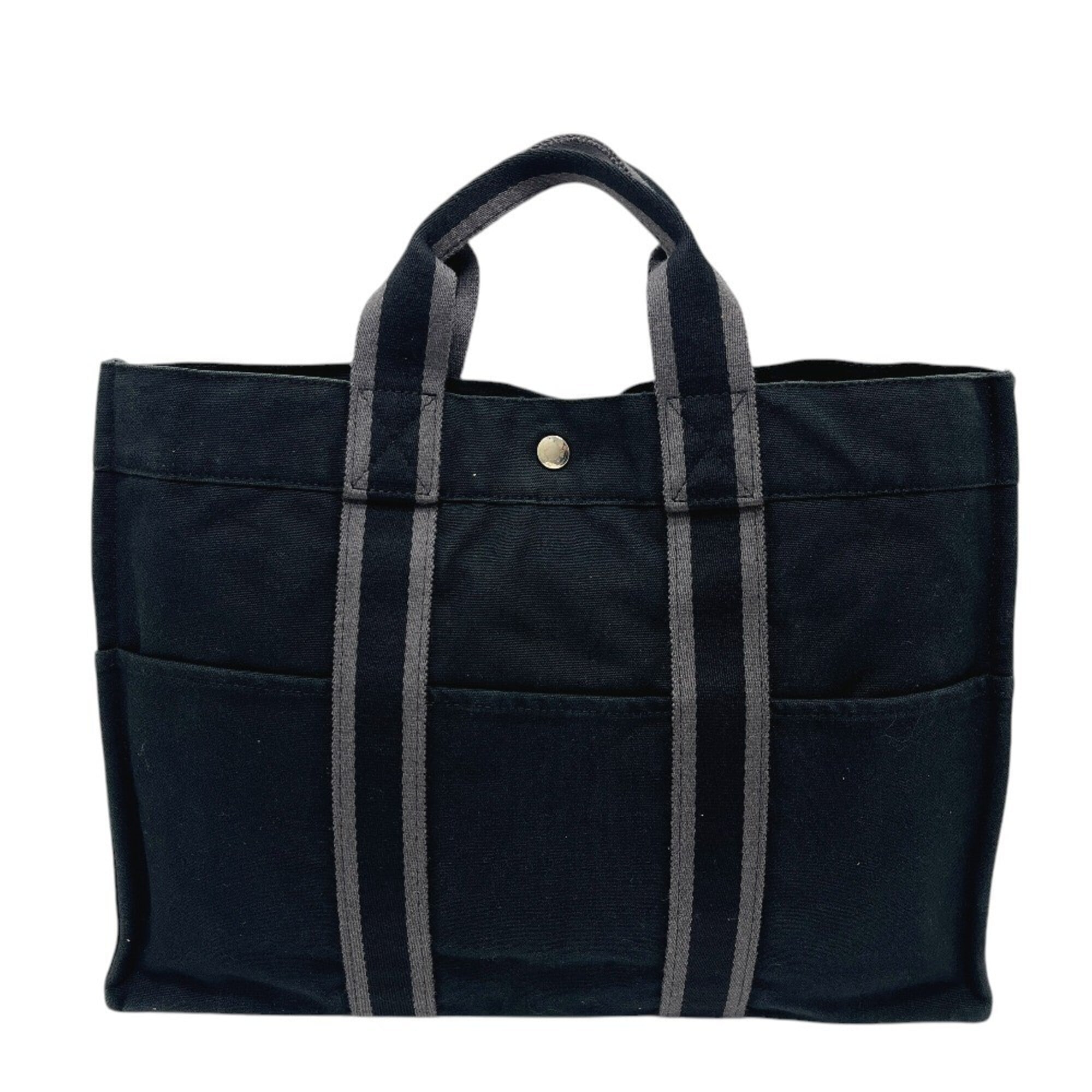 Hermes Black Canvas Handbag Tote Bag (Pre-Owned)
