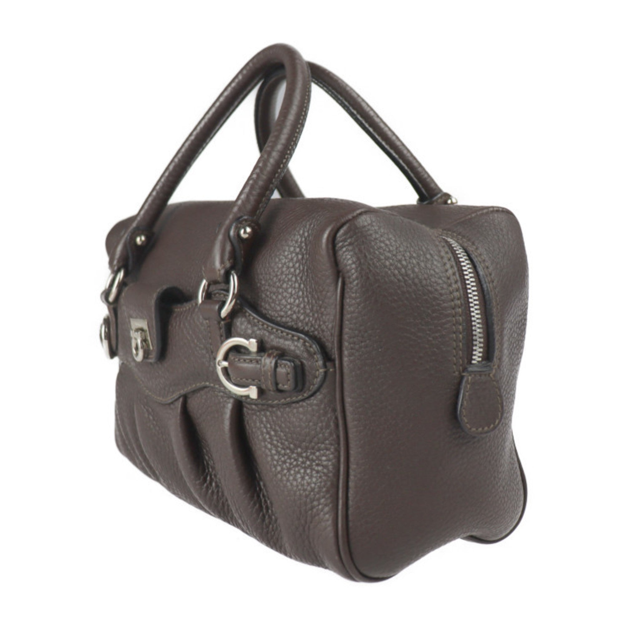 Salvatore Ferragamo Gancini Dark Brown Leather Handbag (Pre-Owned)