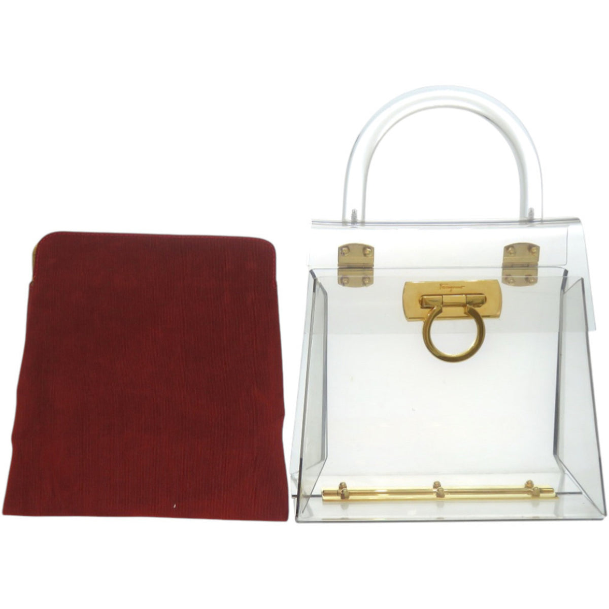 Salvatore Ferragamo Clear Gold Red Color Acrylic Metal Handbag (Pre-Owned)