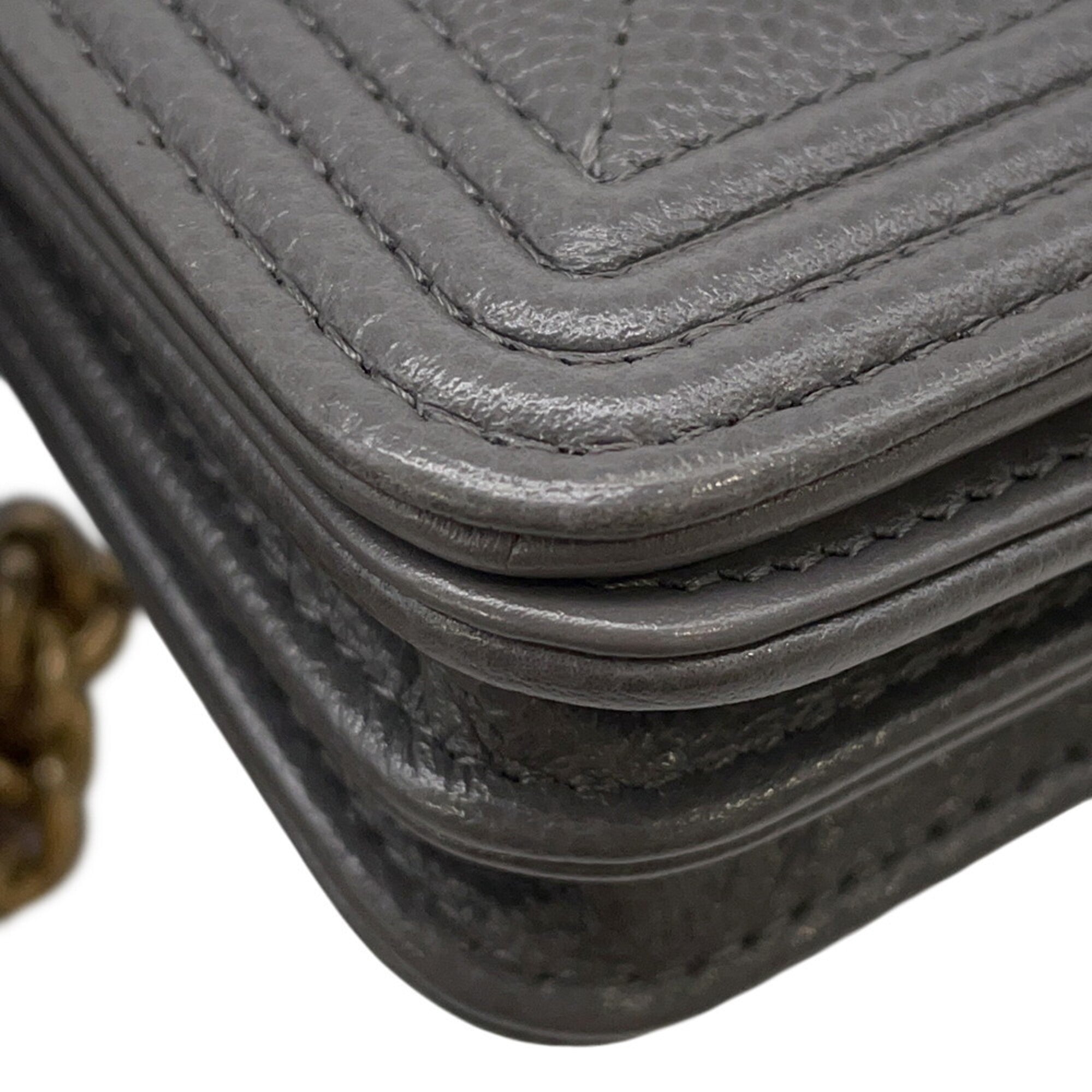 Chanel Gray Grained Calfskin Chain/Shoulder Wallet (Pre-Owned)