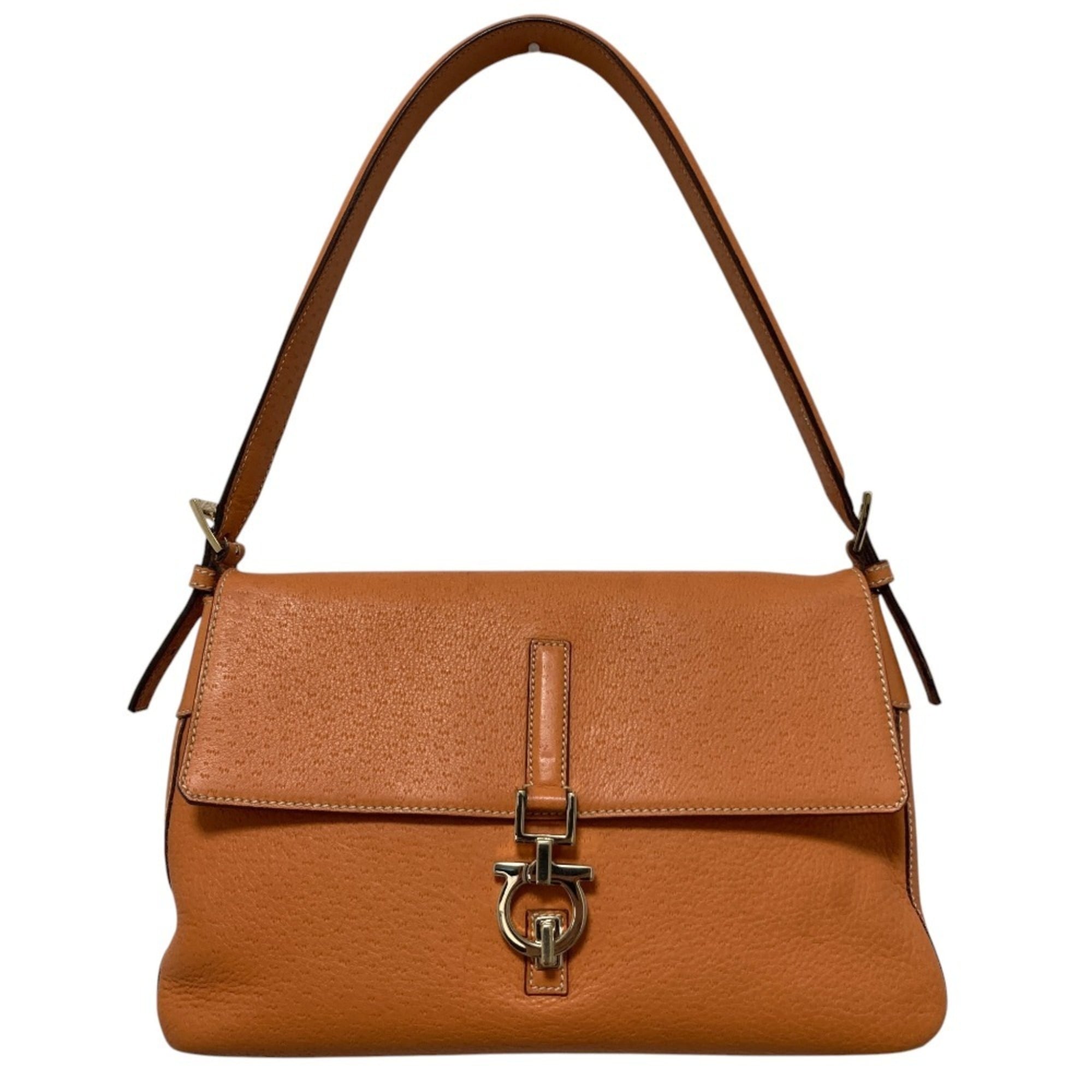 Salvatore Ferragamo Gancini Orange Leather Shoulder Bag (Pre-Owned)