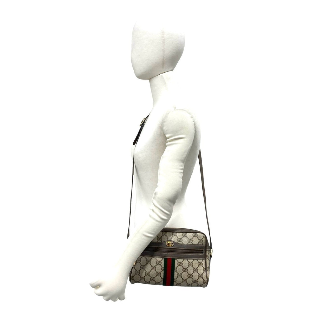 Gucci Brown Green Red Color Pvc Leather Shoulder Bag (Pre-Owned)