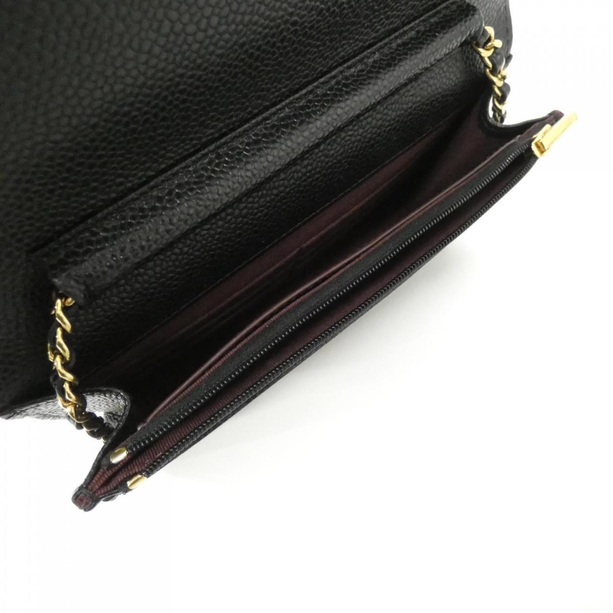 Chanel Black Grained Calfskin Chain/Shoulder Wallet (Pre-Owned)