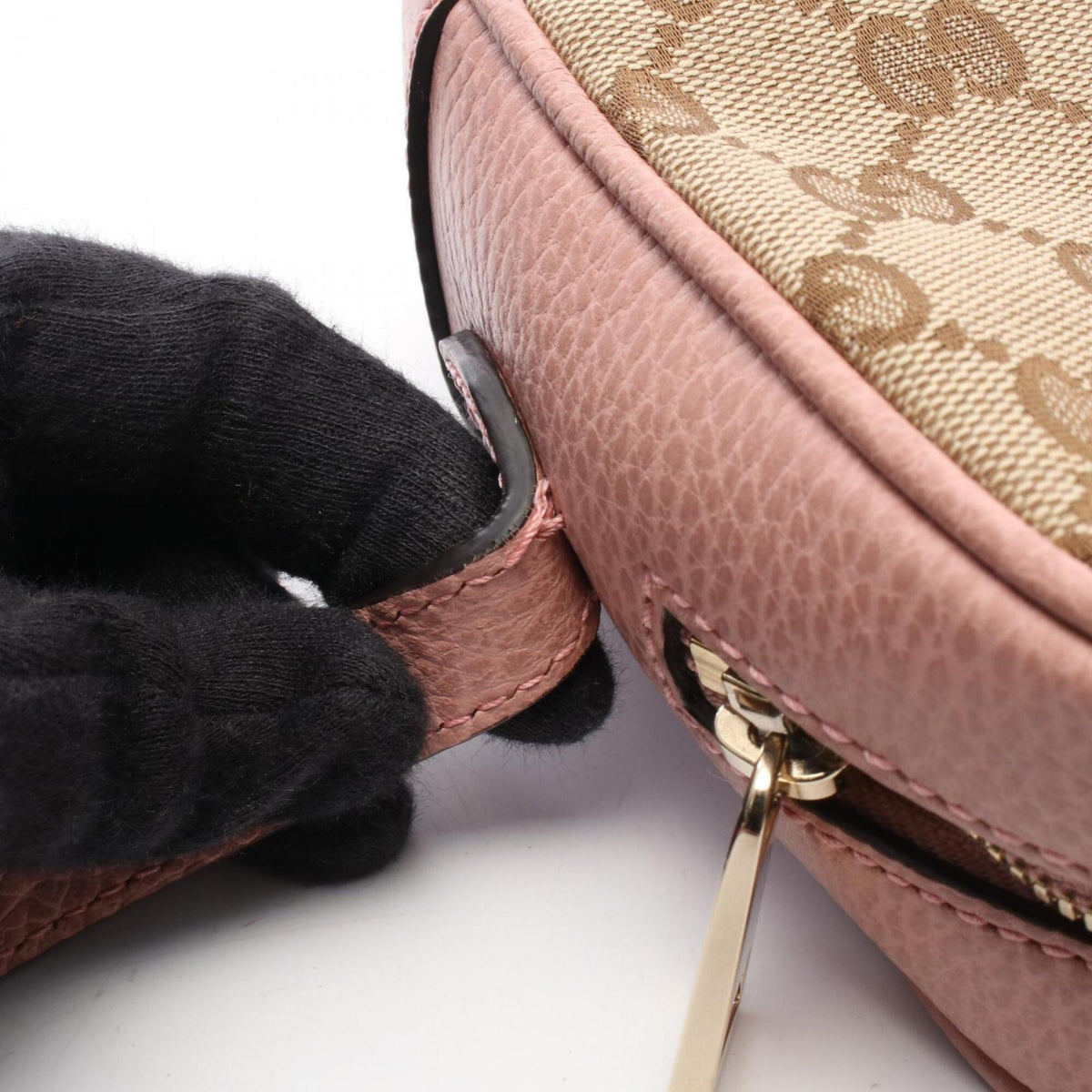 Gucci Beige Brown Pink Canvas Leather Handbag Shoulder Bag (Pre-Owned)