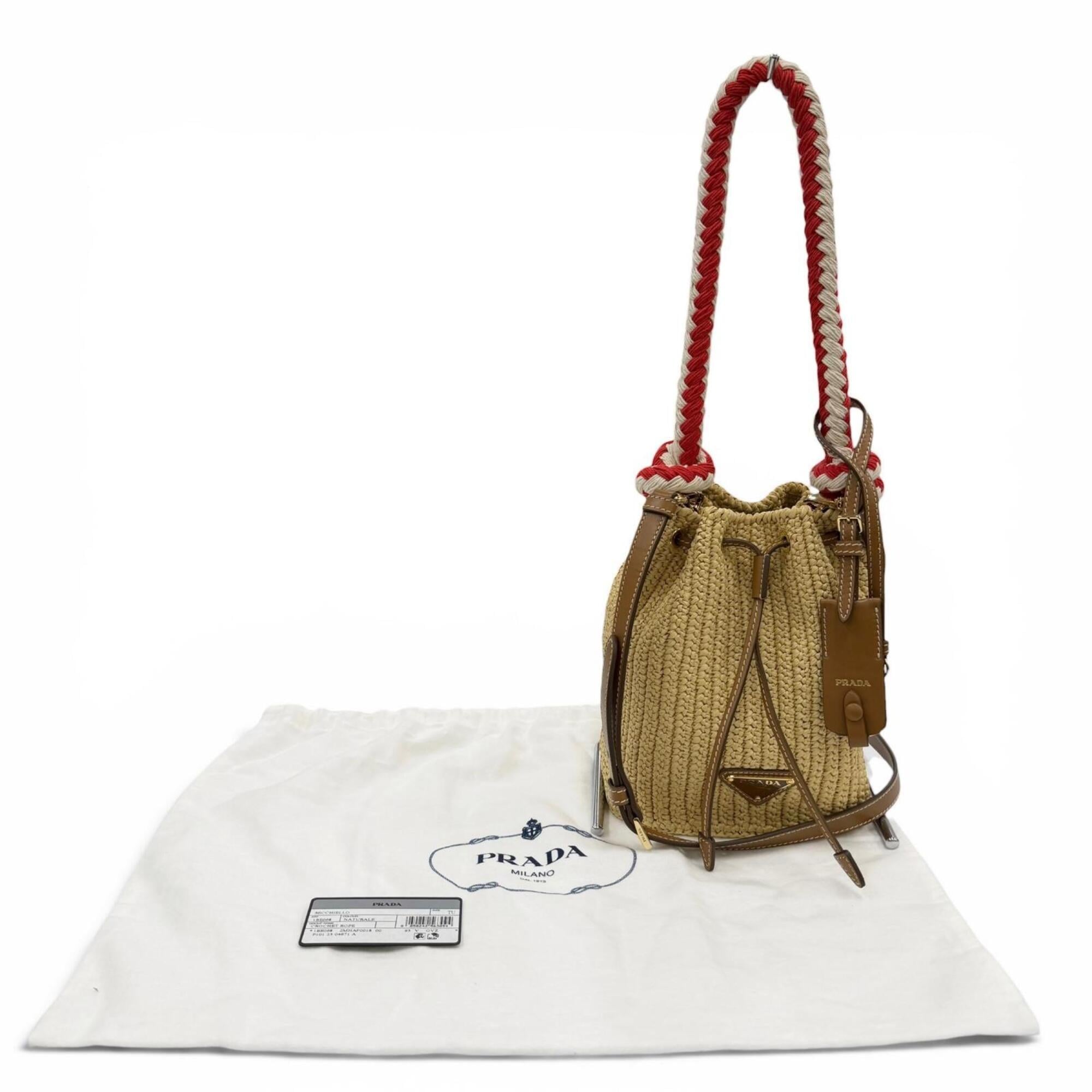 Prada Leather Raffia Handbag Shoulder Bag (Pre-Owned)