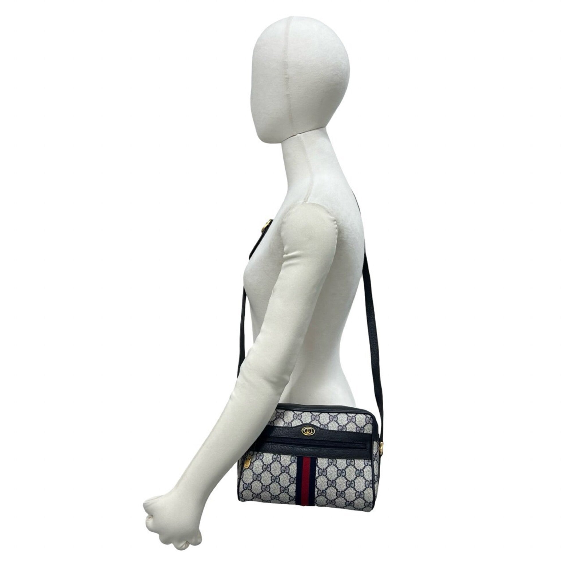 Gucci Navy Red Color Leather Pvc Shoulder Bag (Pre-Owned)