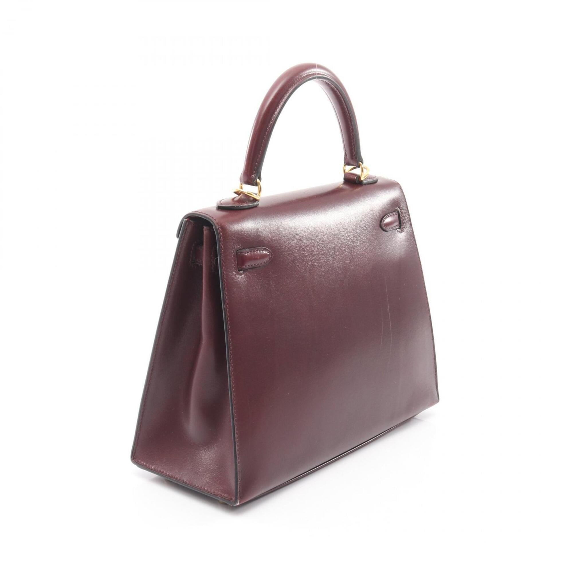 Hermes Bordeaux Rouge H Leather Handbag (Pre-Owned)