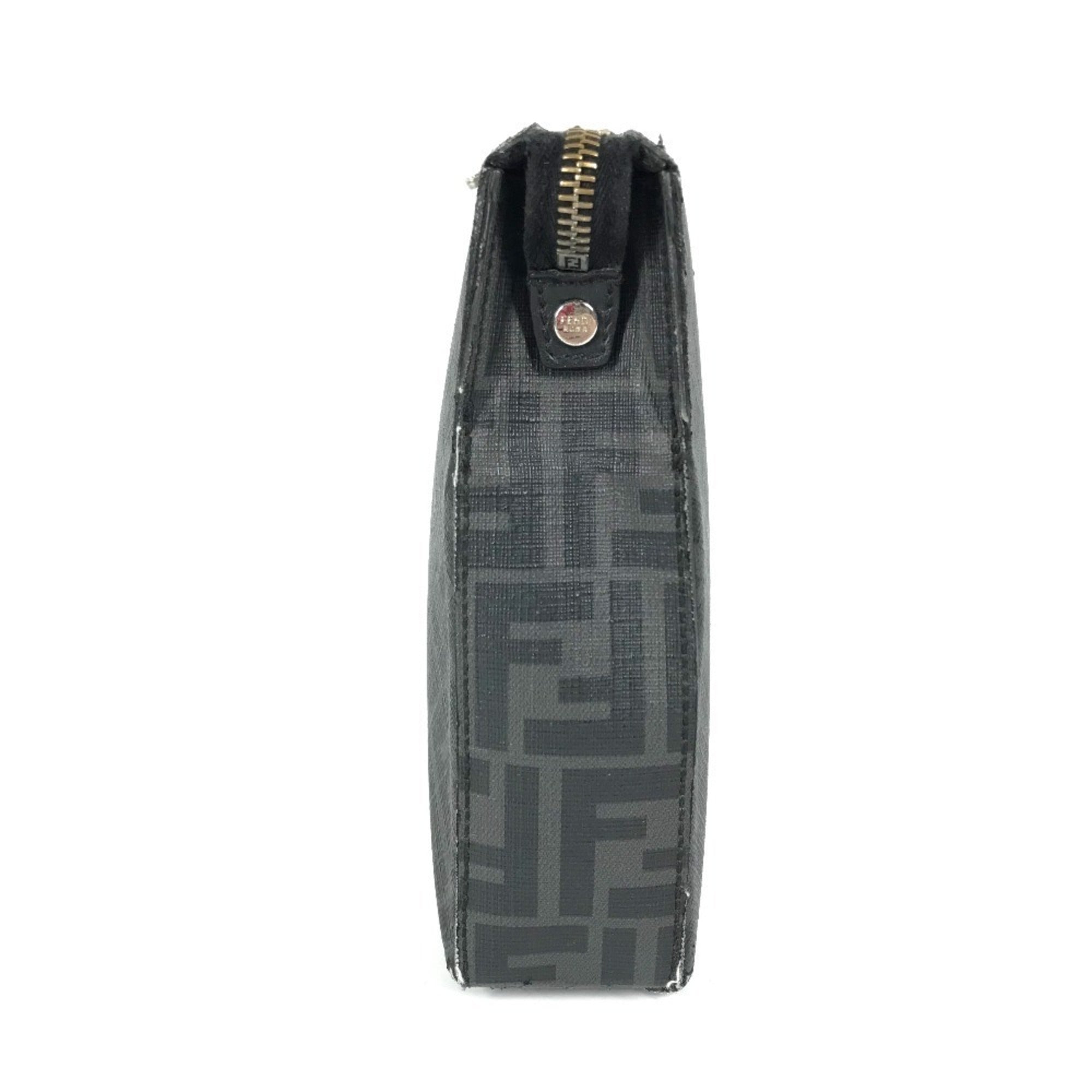 Fendi Zucca Black Gray Pvc Leather Clutch Bag (Pre-Owned)