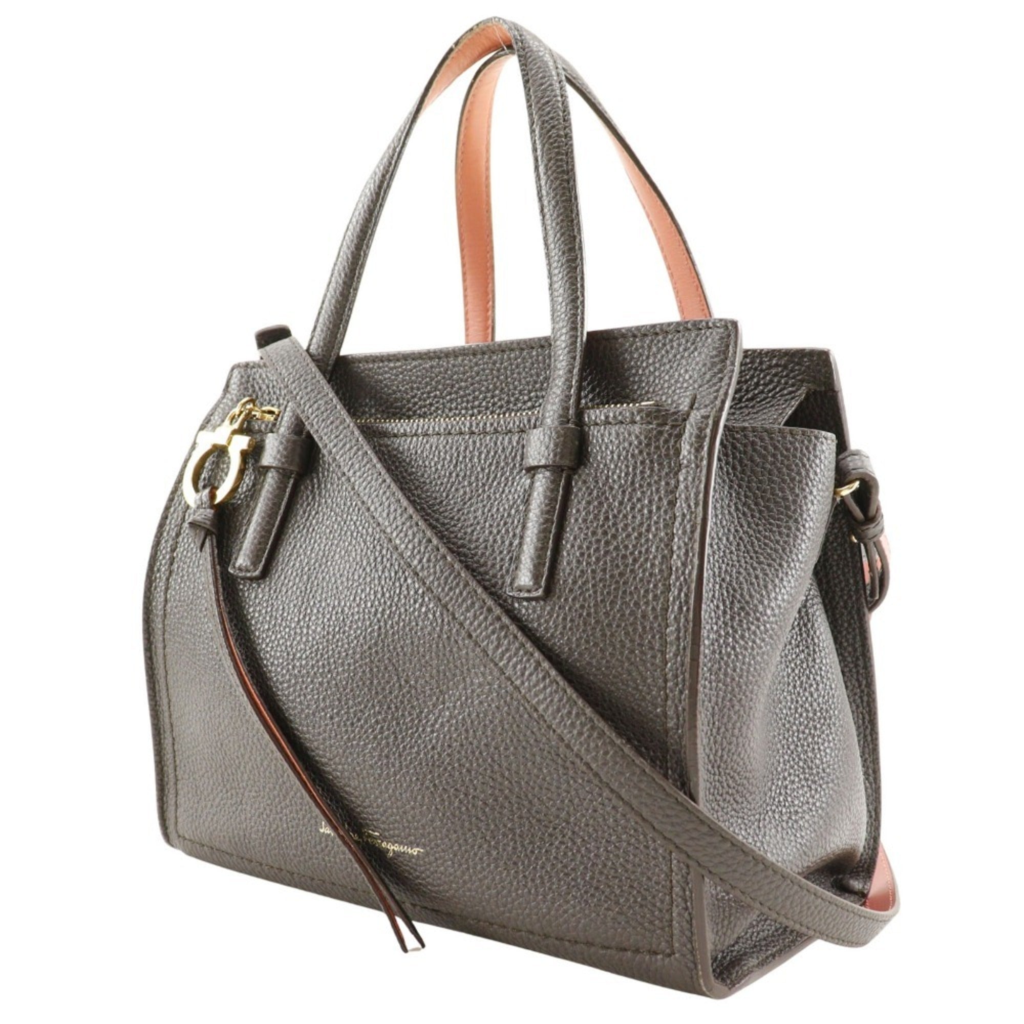 Salvatore Ferragamo Brown Pink Leather Handbag (Pre-Owned)