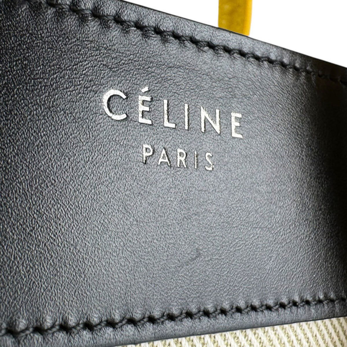 Celine Black Cream Yellow Leather Canvas Handbag (Pre-Owned)
