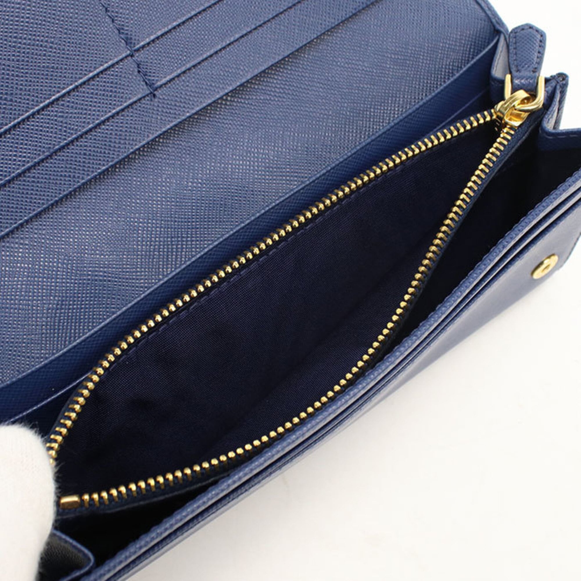 Prada Blue Leather Long Wallet (Bi-Fold) (Pre-Owned)