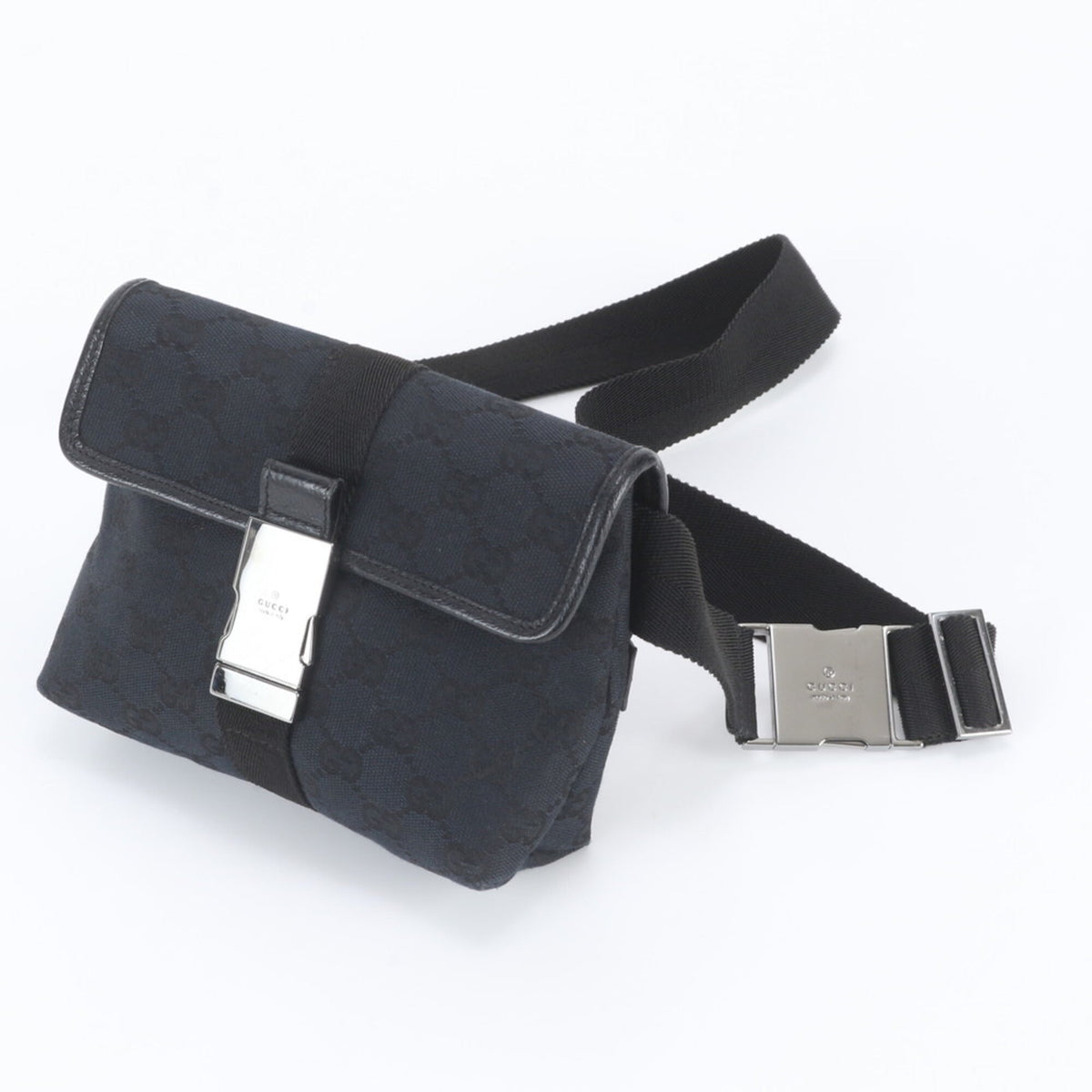 Gucci Black Leather Canvas Pouch Shoulder Bag Sling Bag (Pre-Owned)
