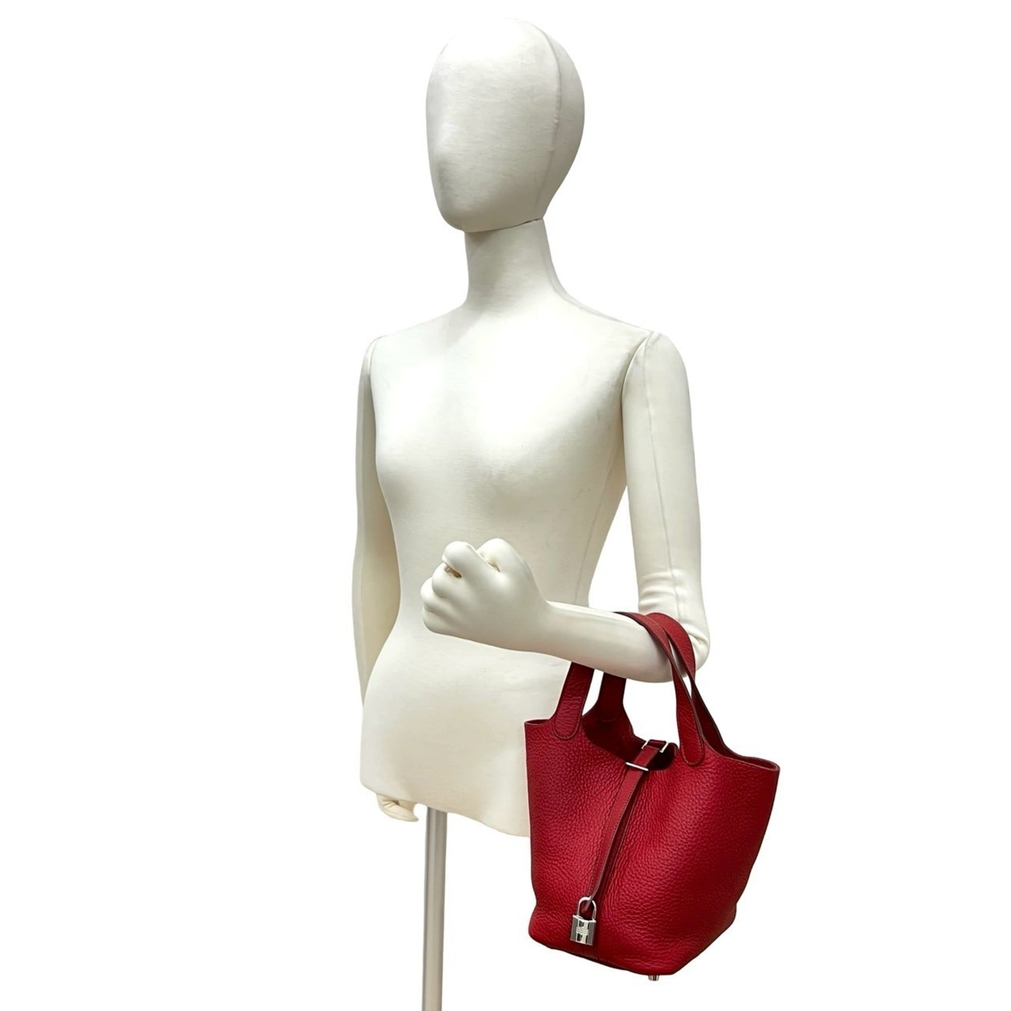 Hermes Red Color Taurillon Clemence Leather Handbag Tote Bag (Pre-Owned)