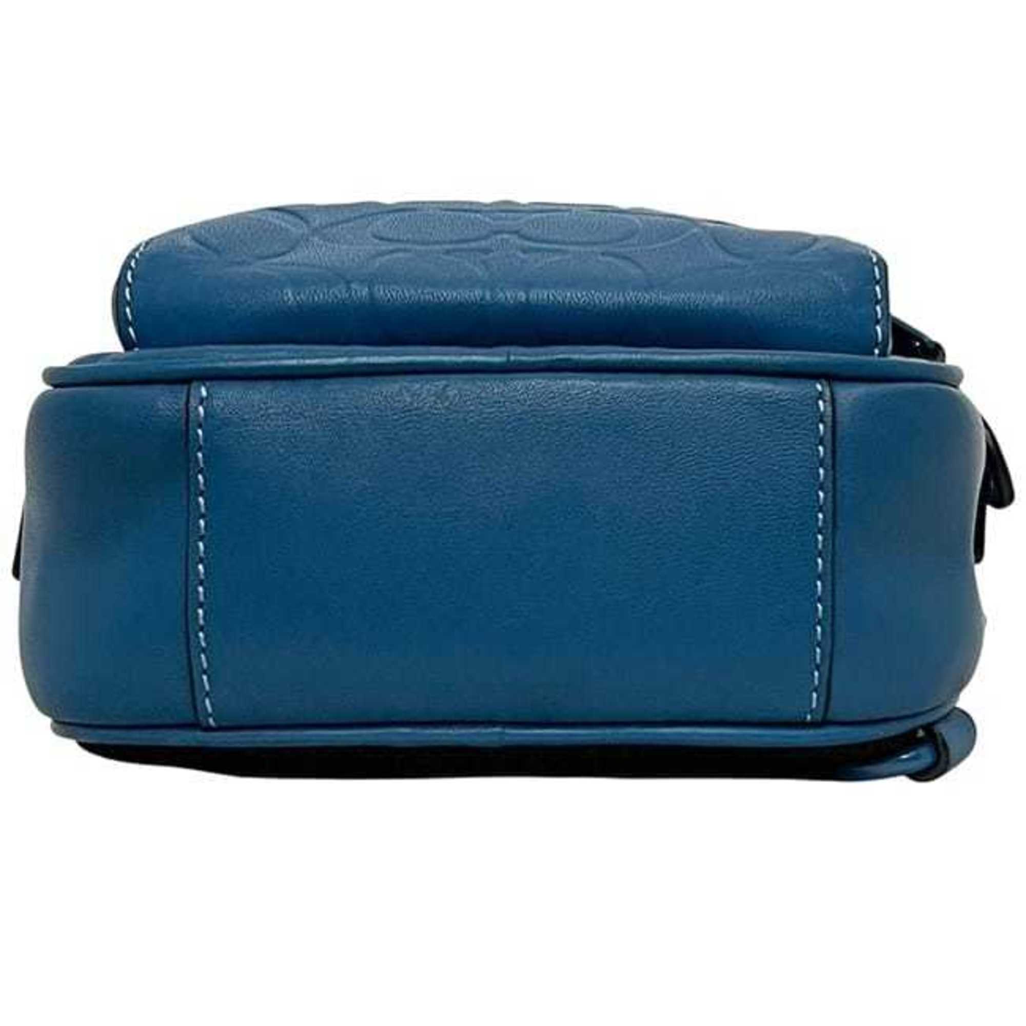 Coach Signature Blue Leather Shoulder Bag Sling Bag (Pre-Owned)