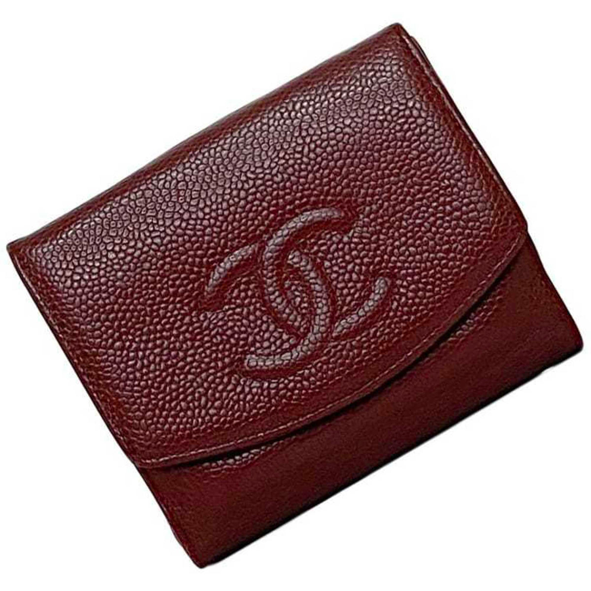 Chanel Red Color Grained Calfskin Leather Wallet (Bi-Fold) (Pre-Owned)