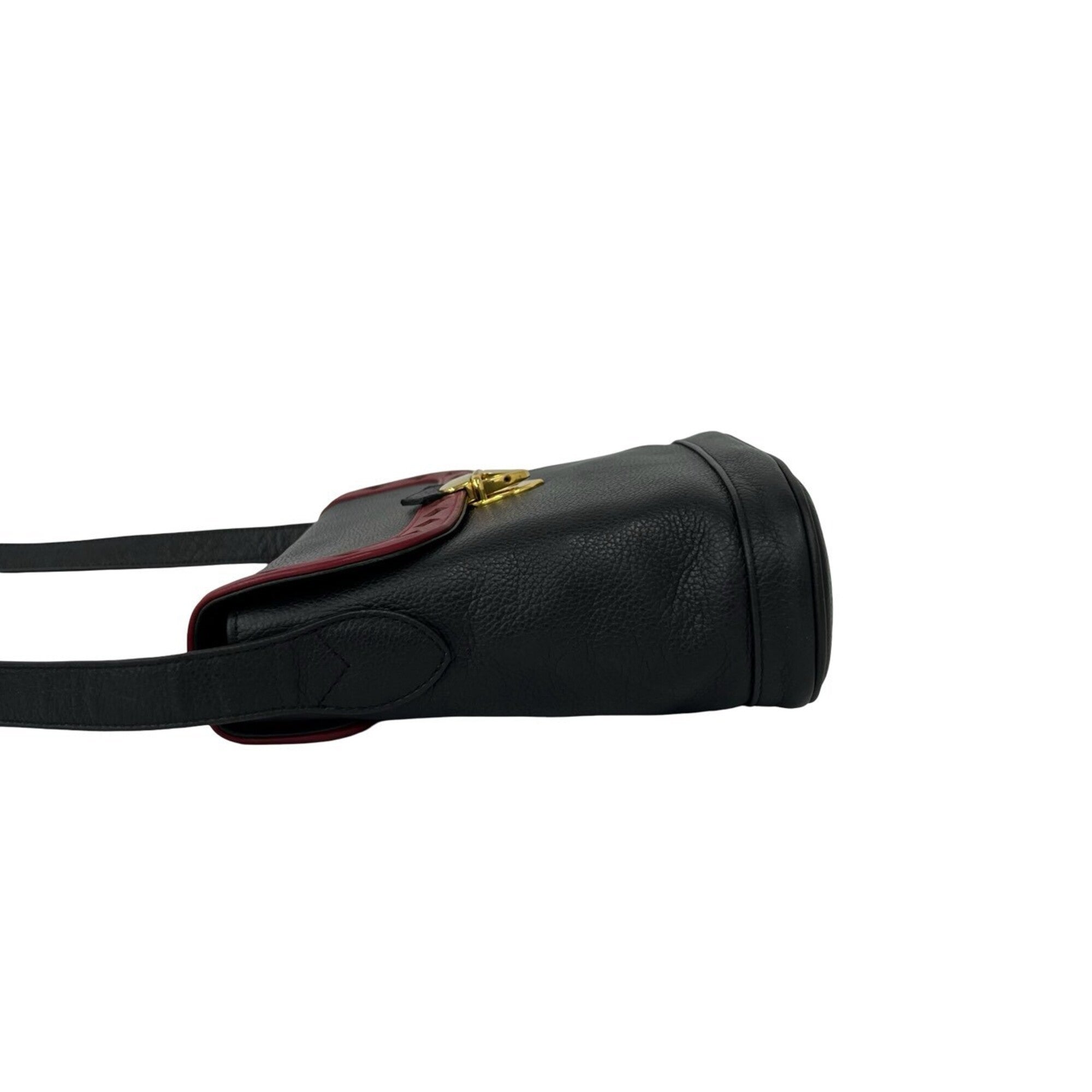 Yves Saint Laurent Black Red Color Leather Shoulder Bag (Pre-Owned)