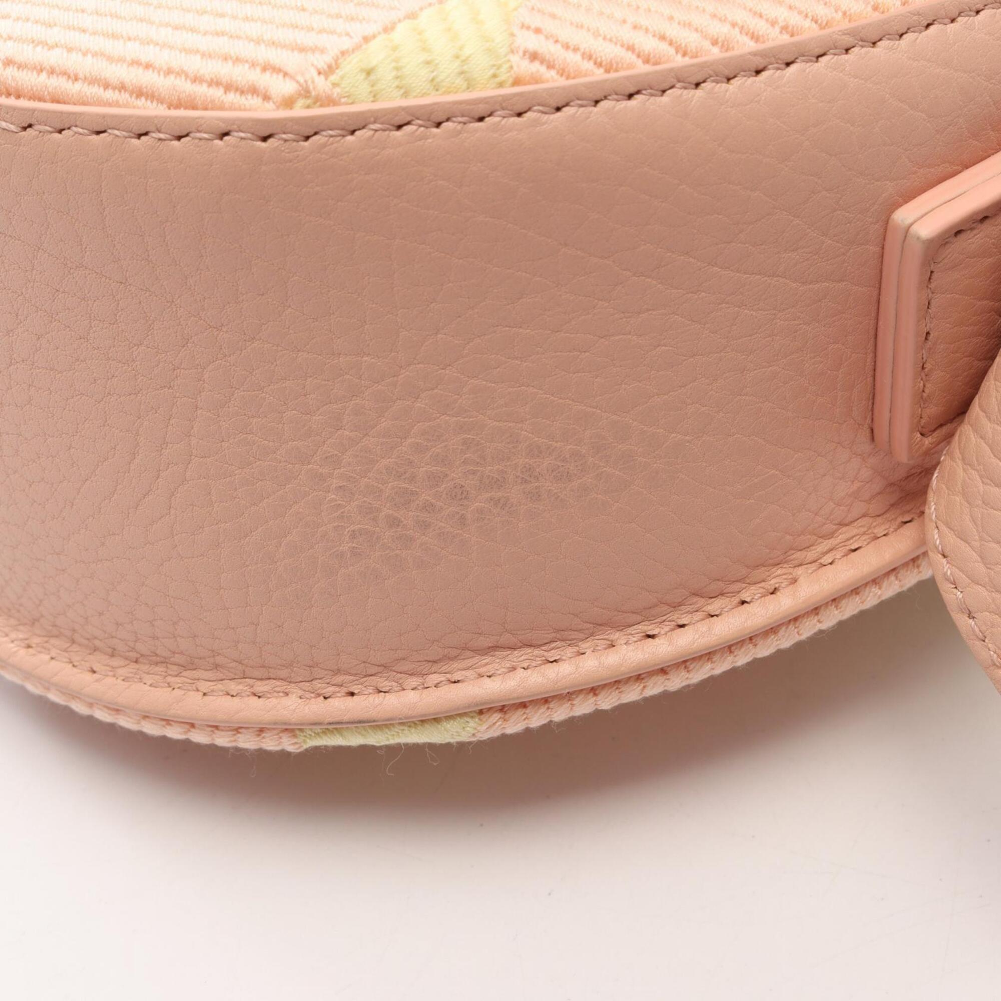 Burberry Pink Yellow Canvas Leather Handbag Shoulder Bag (Pre-Owned)