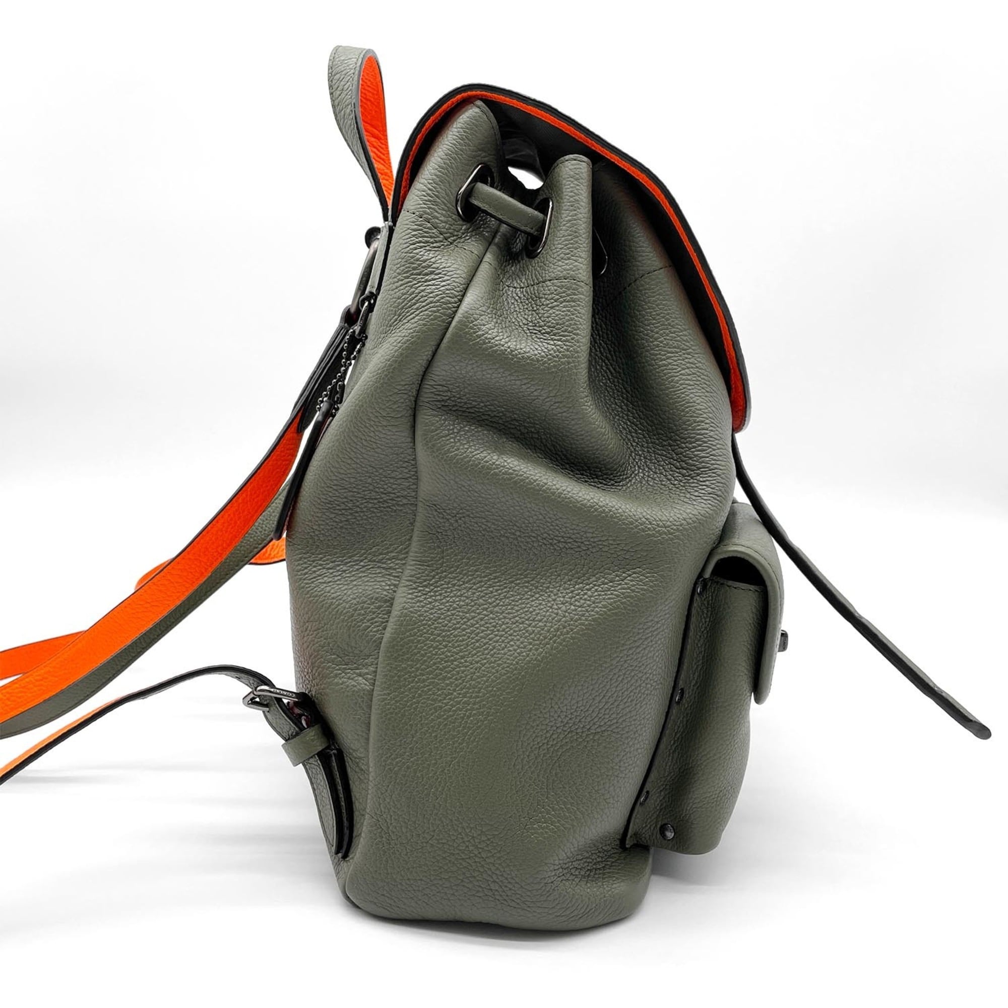 Coach Khaki Orange Leather Backpack (Pre-Owned)