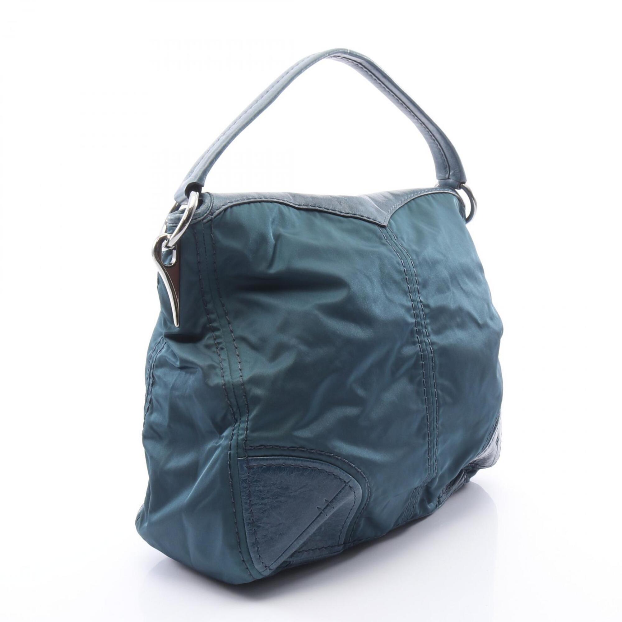 Prada Green Nylon Leather Handbag Shoulder Bag (Pre-Owned)