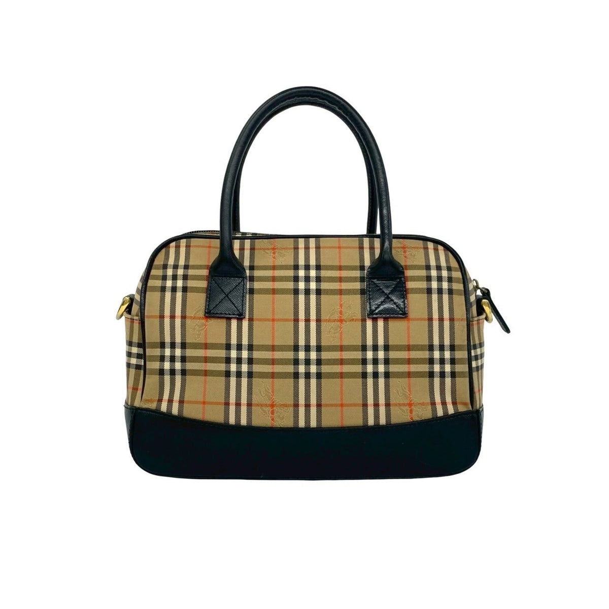 Burberry Beige Black Canvas Leather Handbag Shoulder Bag (Pre-Owned)