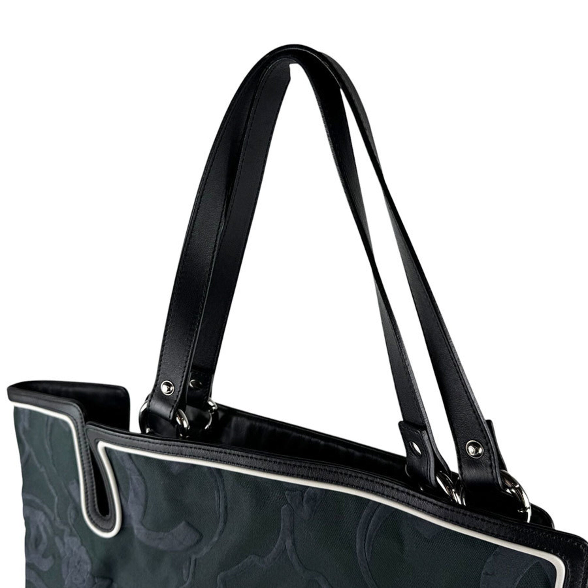 Chanel Black Canvas Leather Handbag (Pre-Owned)