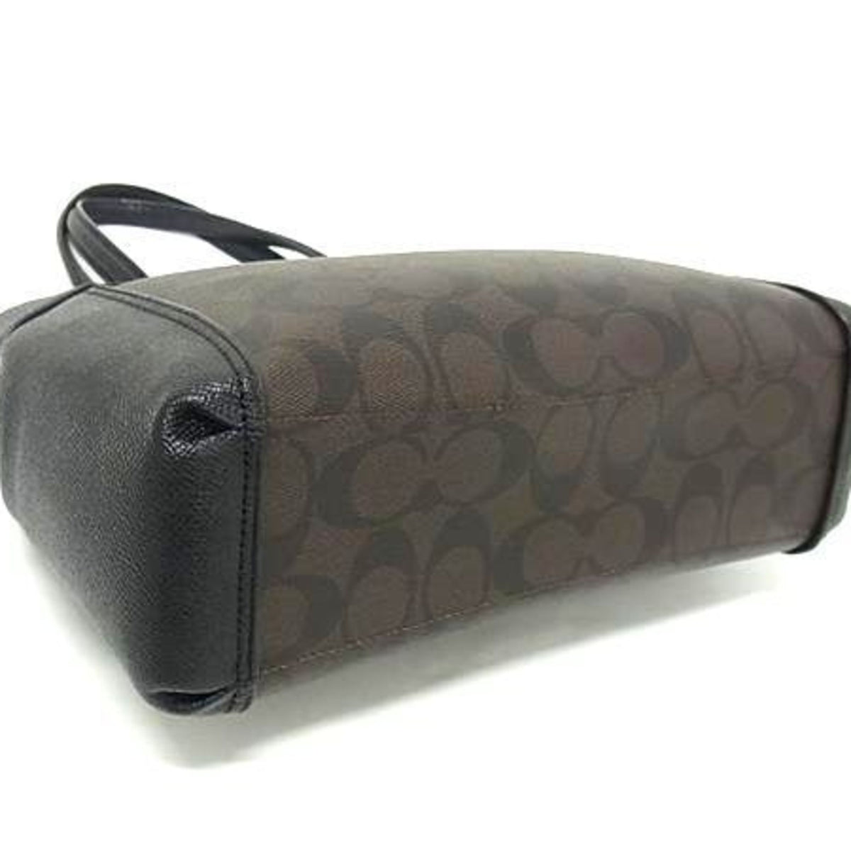 Coach Signature Black Brown Pvc Leather Handbag (Pre-Owned)