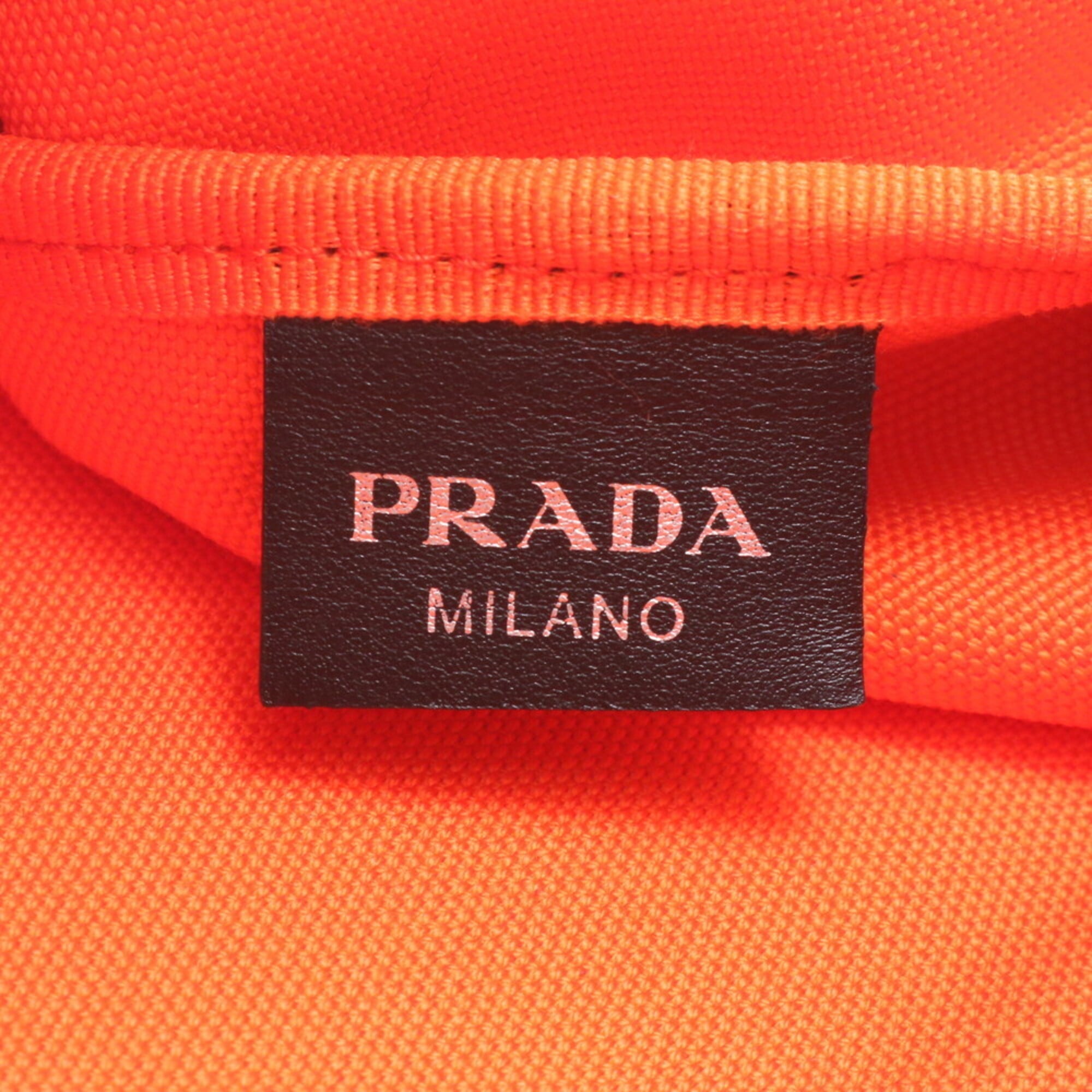 Prada Black Orange White Leather Canvas Handbag Pouch Tote Bag (Pre-Owned)