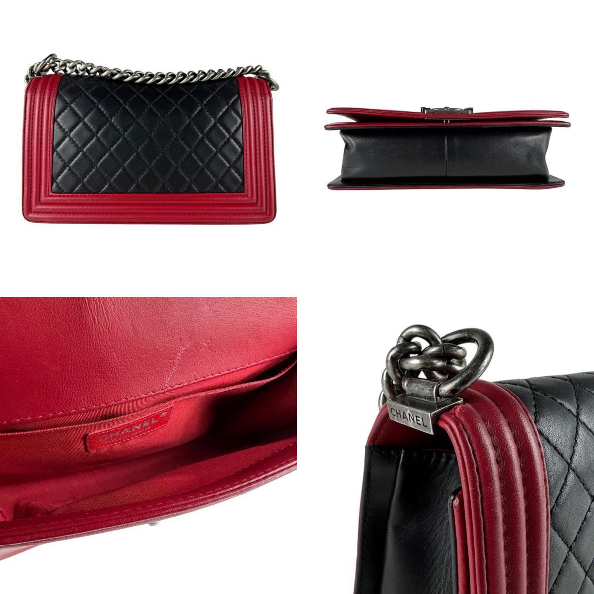 Chanel Black Red Color Leather Shoulder Bag (Pre-Owned)