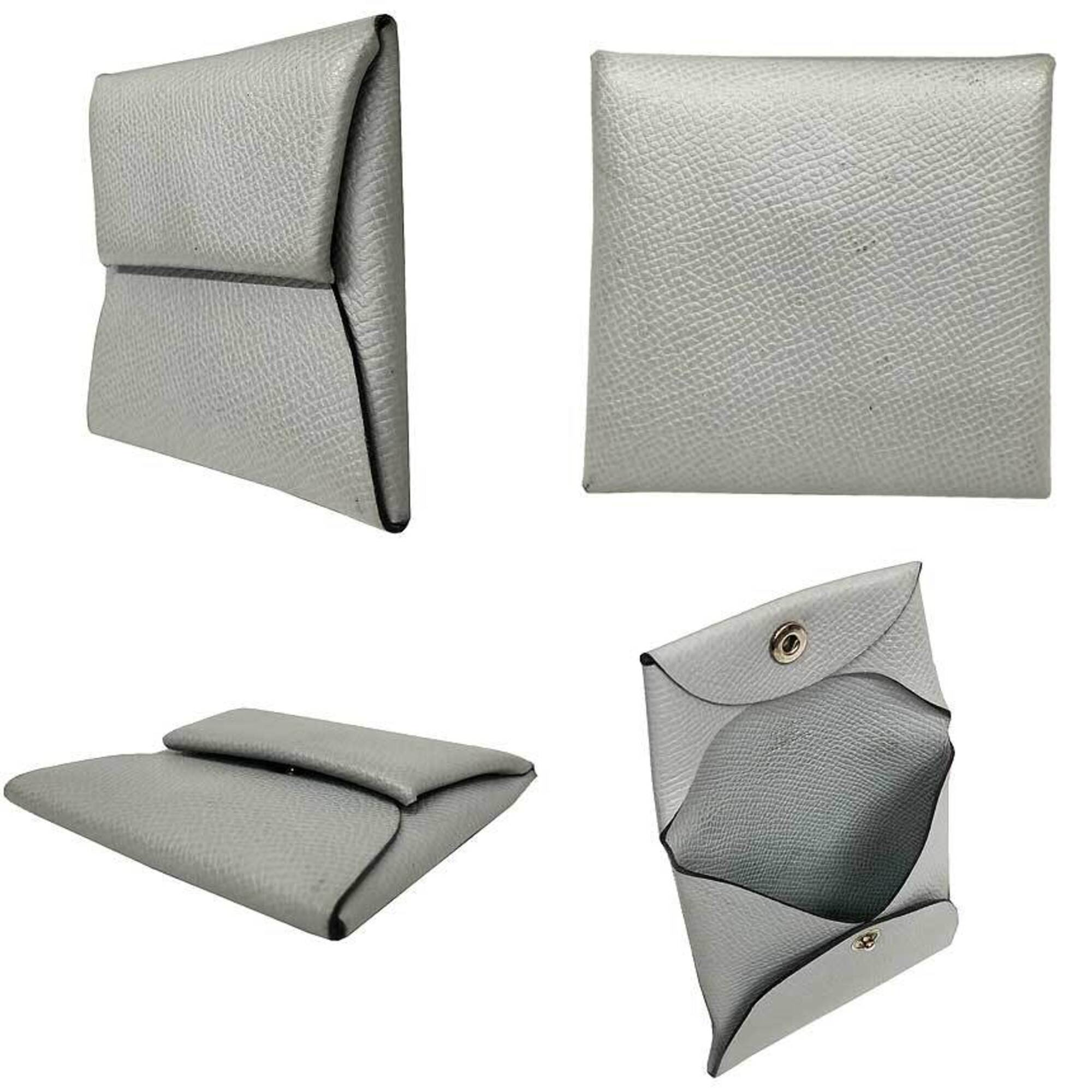 Hermes Gray Light Gray Leather Coin Purse/Coin Case (Pre-Owned)