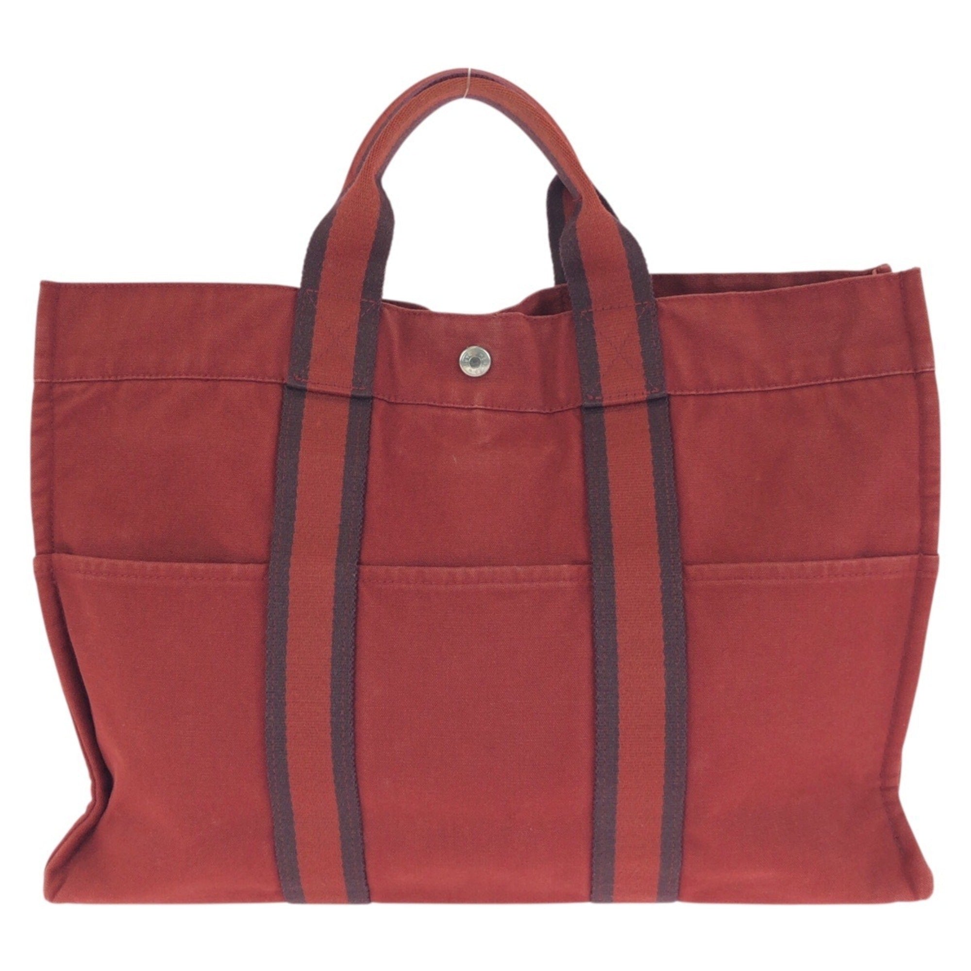 Hermes Red Color Canvas Handbag Tote Bag (Pre-Owned)