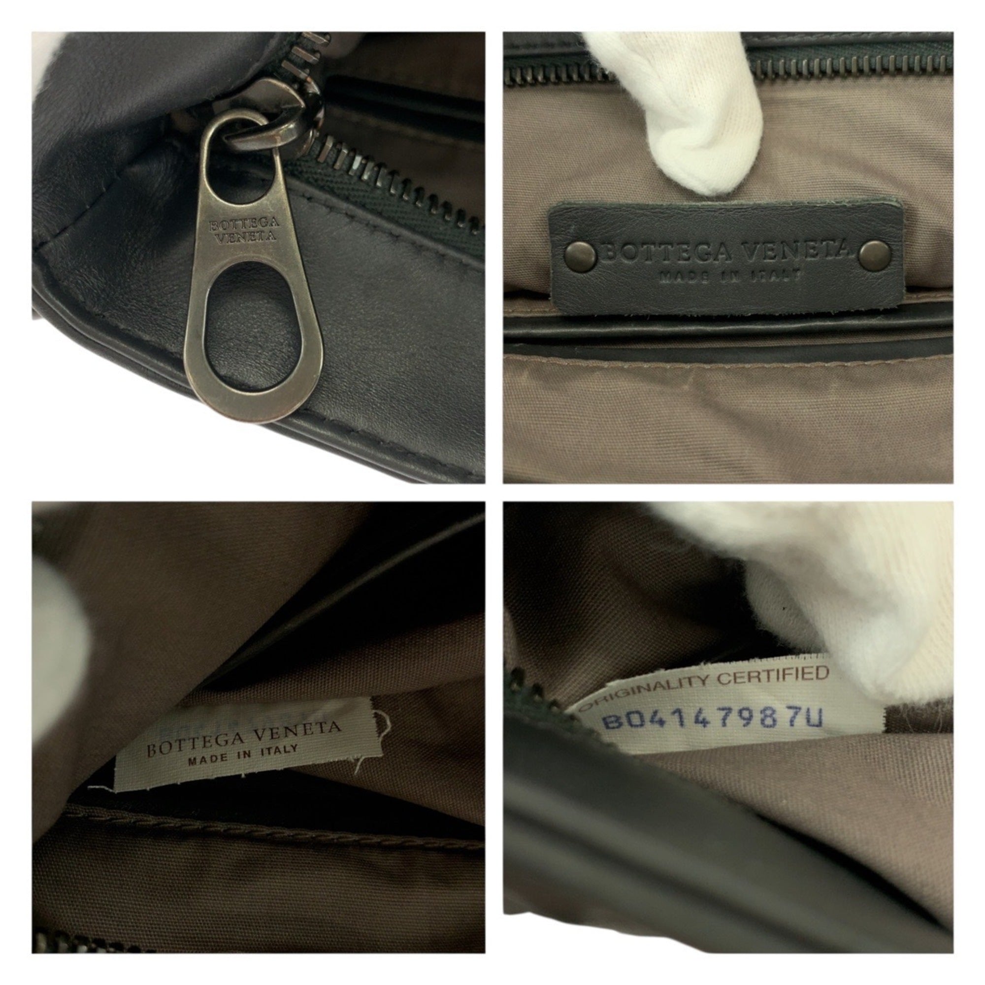 Bottega Veneta Charcoal Gray Leather Pochette Shoulder Bag (Pre-Owned)