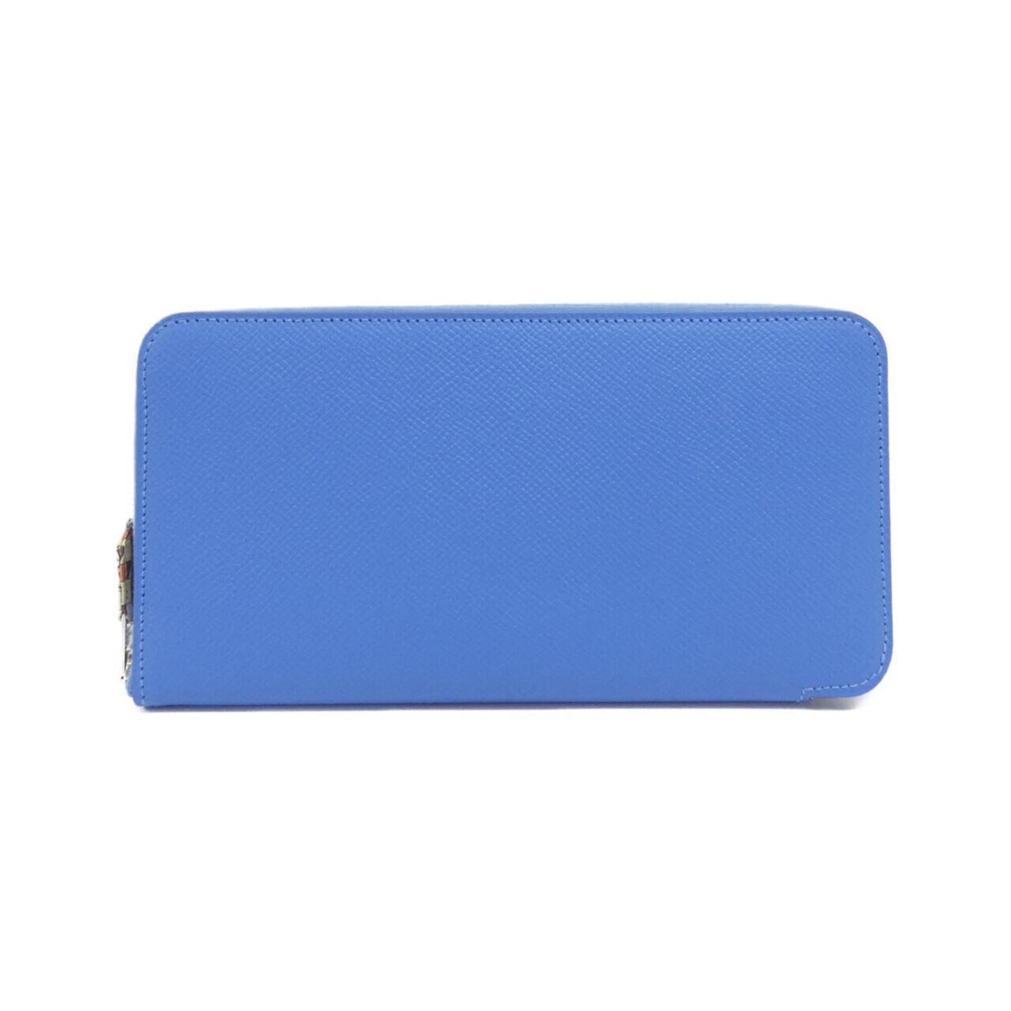 Hermes Blue Epsom Leather Silk Long Wallet (Bi-Fold) (Pre-Owned)