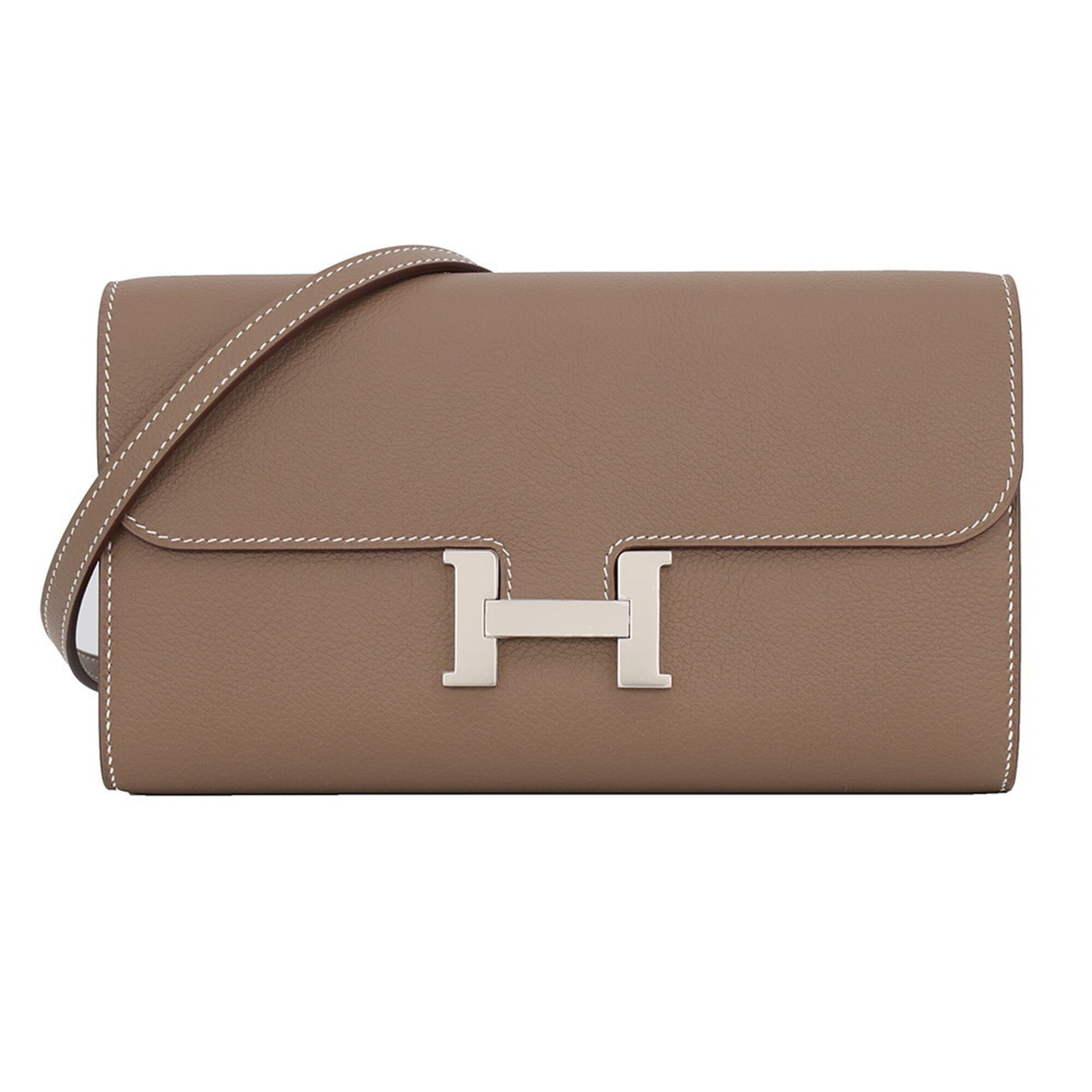 Hermes Constance Etoupe Gray Evercalf Leather Chain/Shoulder Wallet (Pre-Owned)