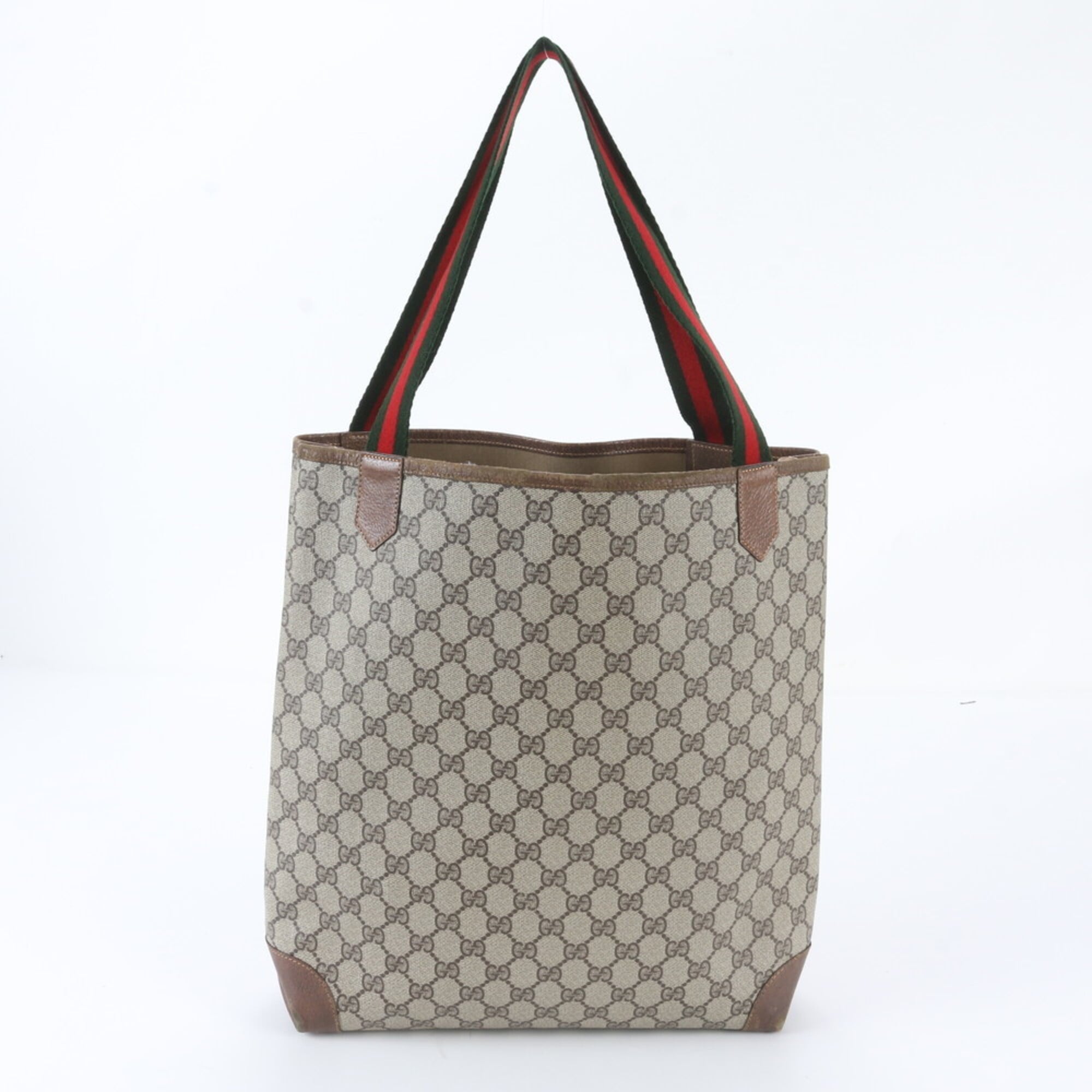 Gucci Brown Leather Coated Canvas Shoulder Bag Tote Bag (Pre-Owned)