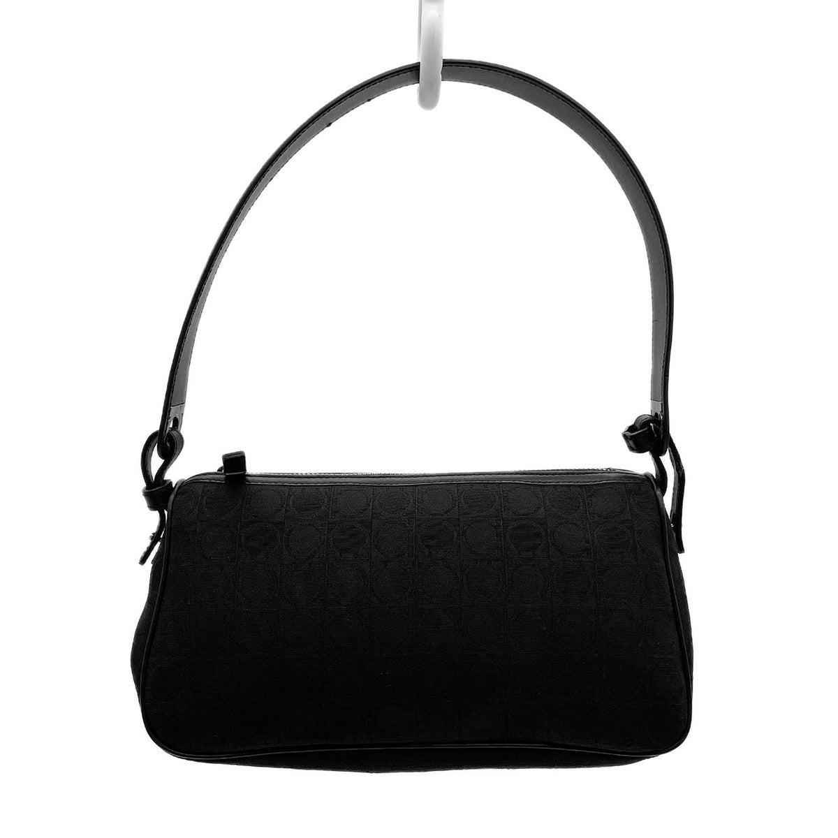 Salvatore Ferragamo Black Canvas Leather Handbag Pouch (Pre-Owned)