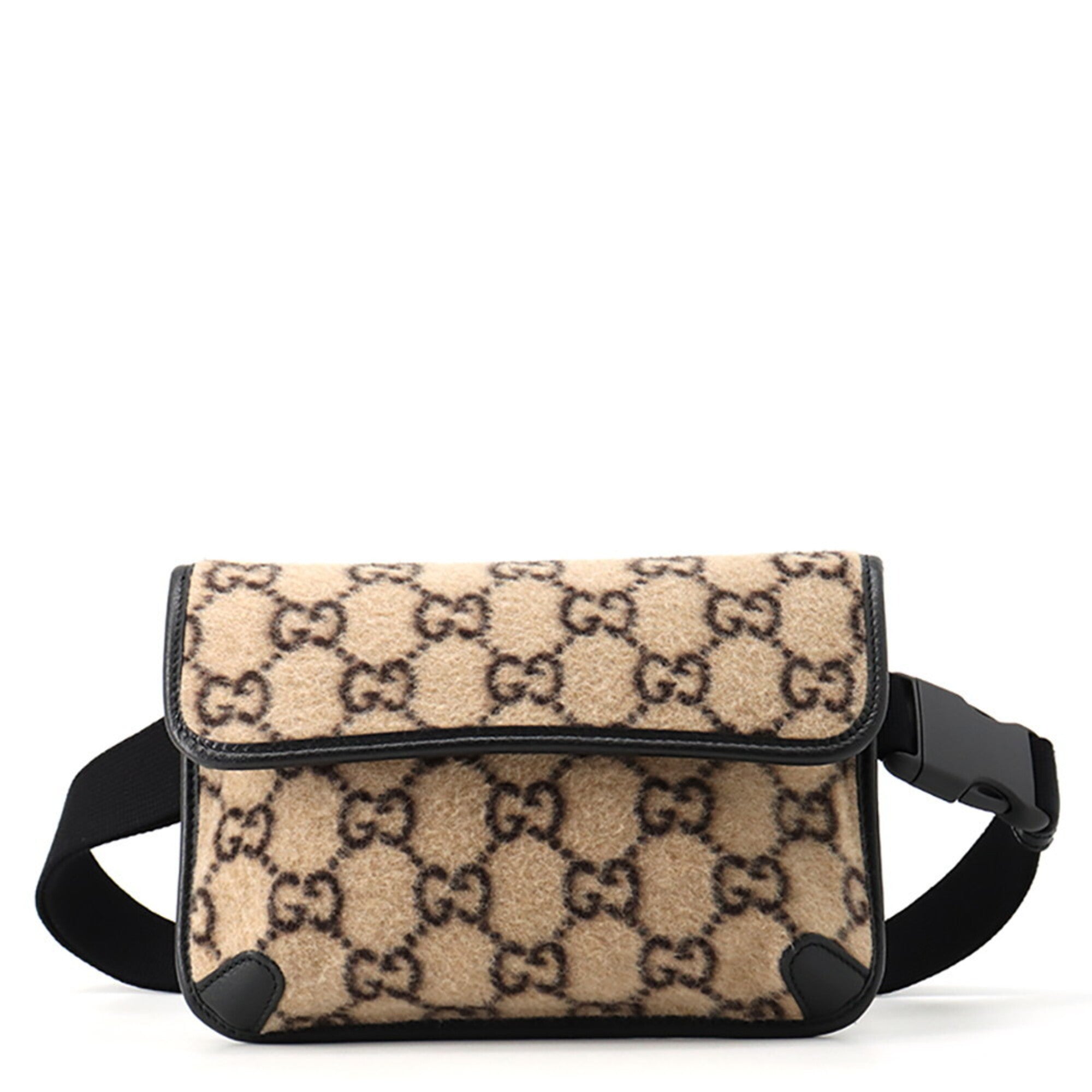 Gucci Beige Black Wool Leather Handbag Sling Bag (Pre-Owned)