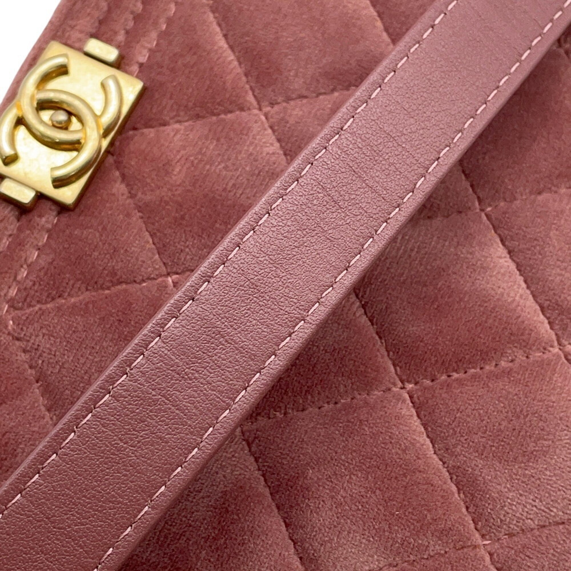 Chanel Boy Chanel Pink Velvet Chain/Shoulder Wallet (Pre-Owned)