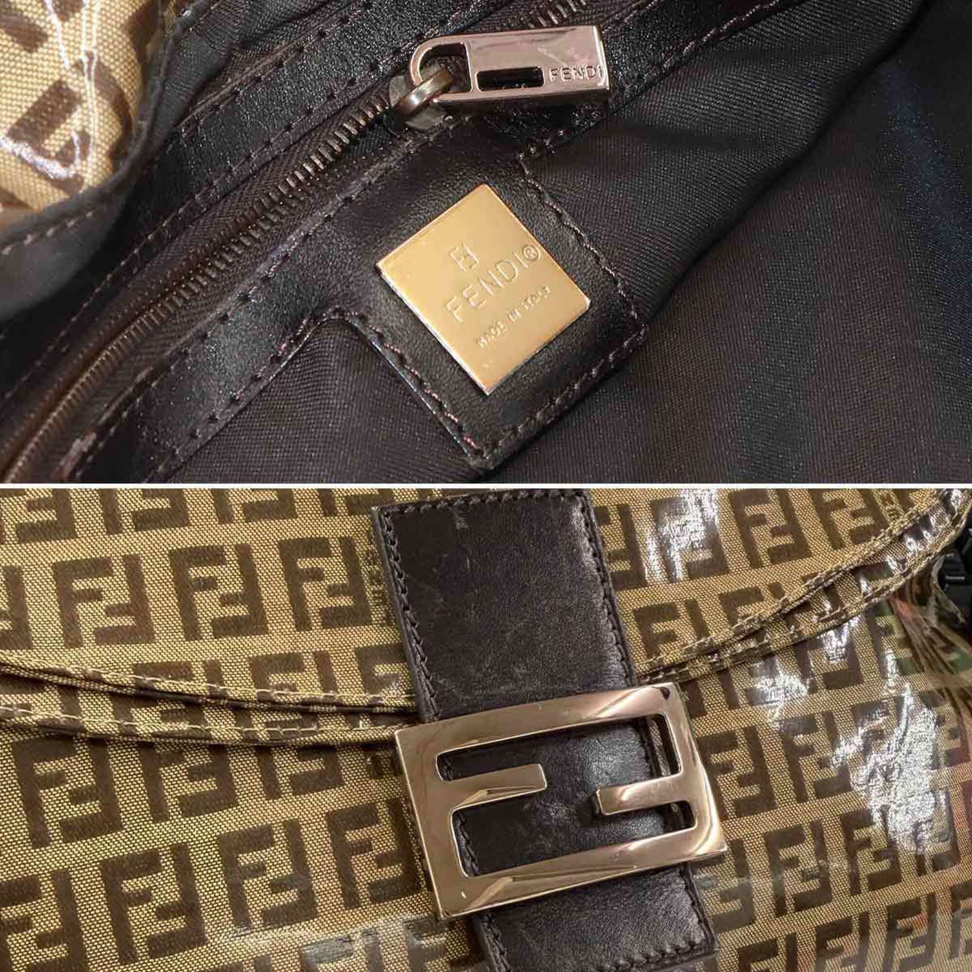 Fendi Beige Brown Zucchino Handbag Shoulder Bag (Pre-Owned)