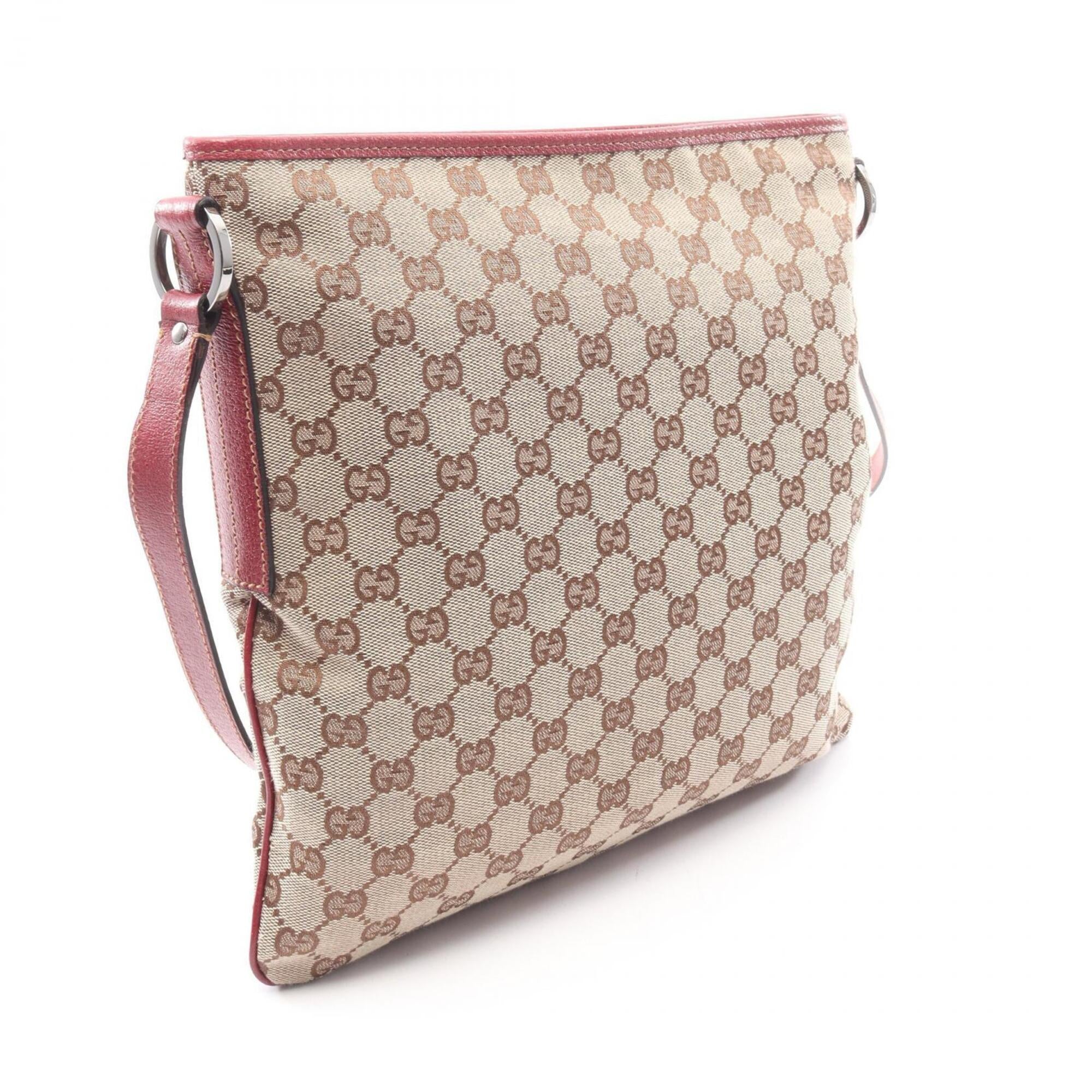 Gucci Beige Bordeaux Canvas Leather Handbag Shoulder Bag (Pre-Owned)
